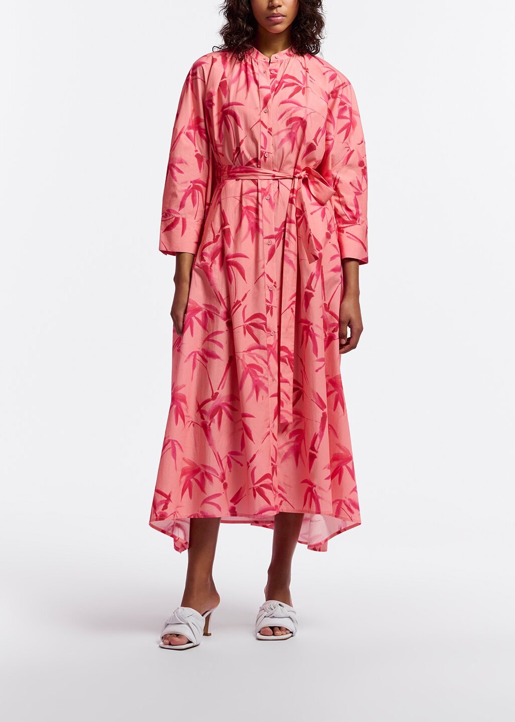 Peach and pink maxi-length dress with palm leaf print RE—SSENTIEL | Essentiel second hand