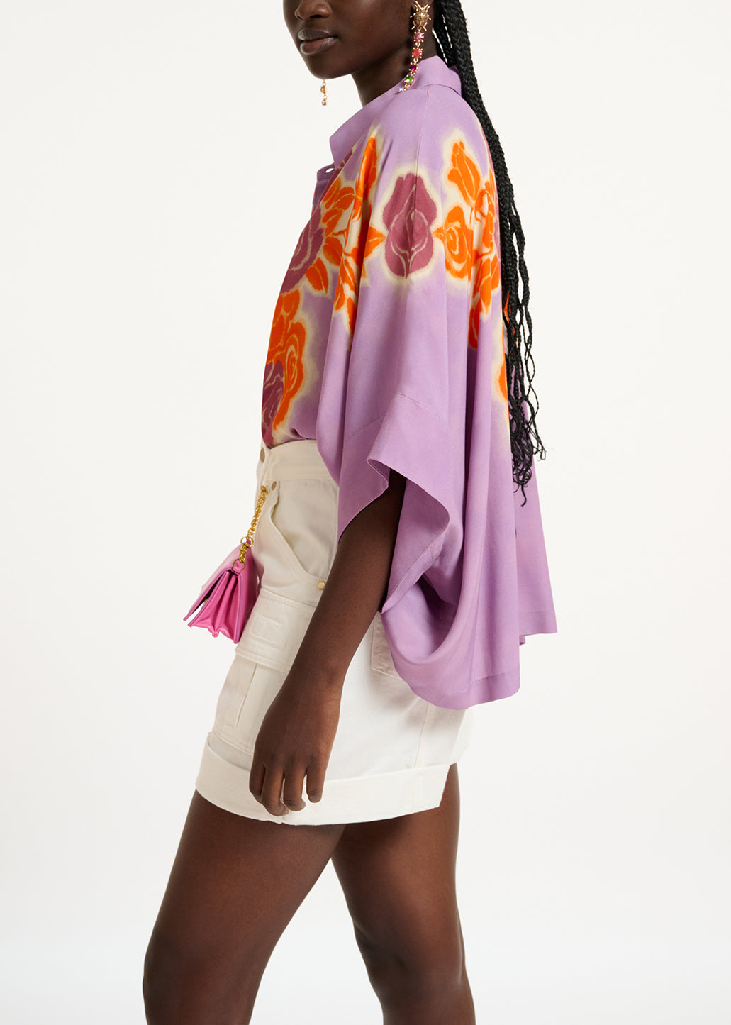 Lilac, orange and purple oversized shirt with floral print RE—SSENTIEL | Essentiel second hand