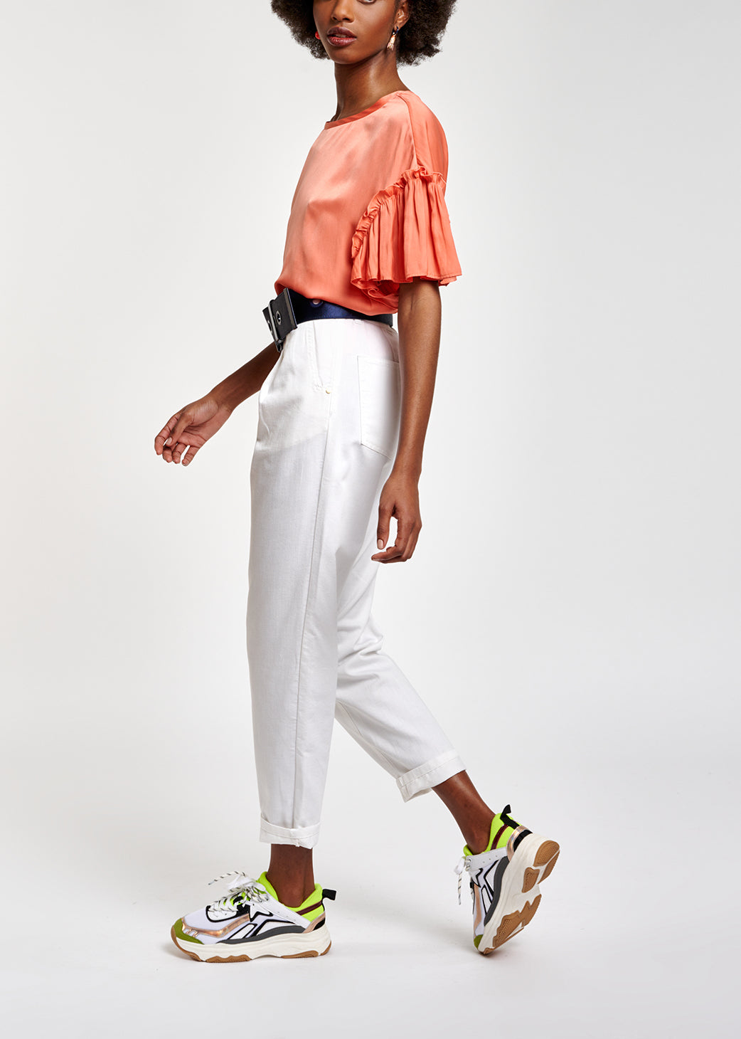 Light orange ruffled short-sleeve top RE—SSENTIEL | Essentiel second hand