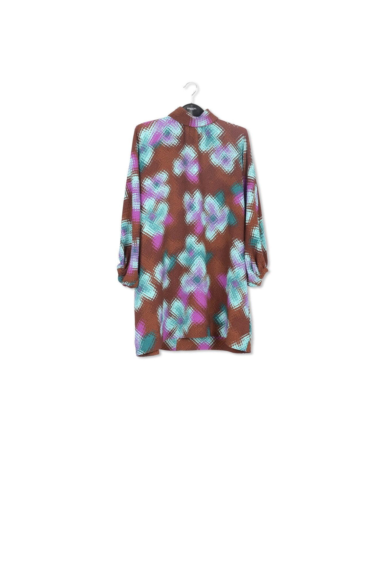 Robe brune, bleue et pourpre à  col montant RE—SSENTIEL | Essentiel second hand