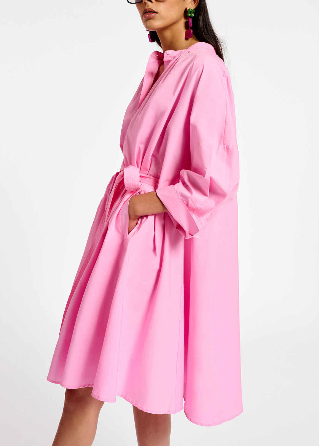 Pink cotton oversized knee-length shirt dress RE—SSENTIEL | Essentiel second hand