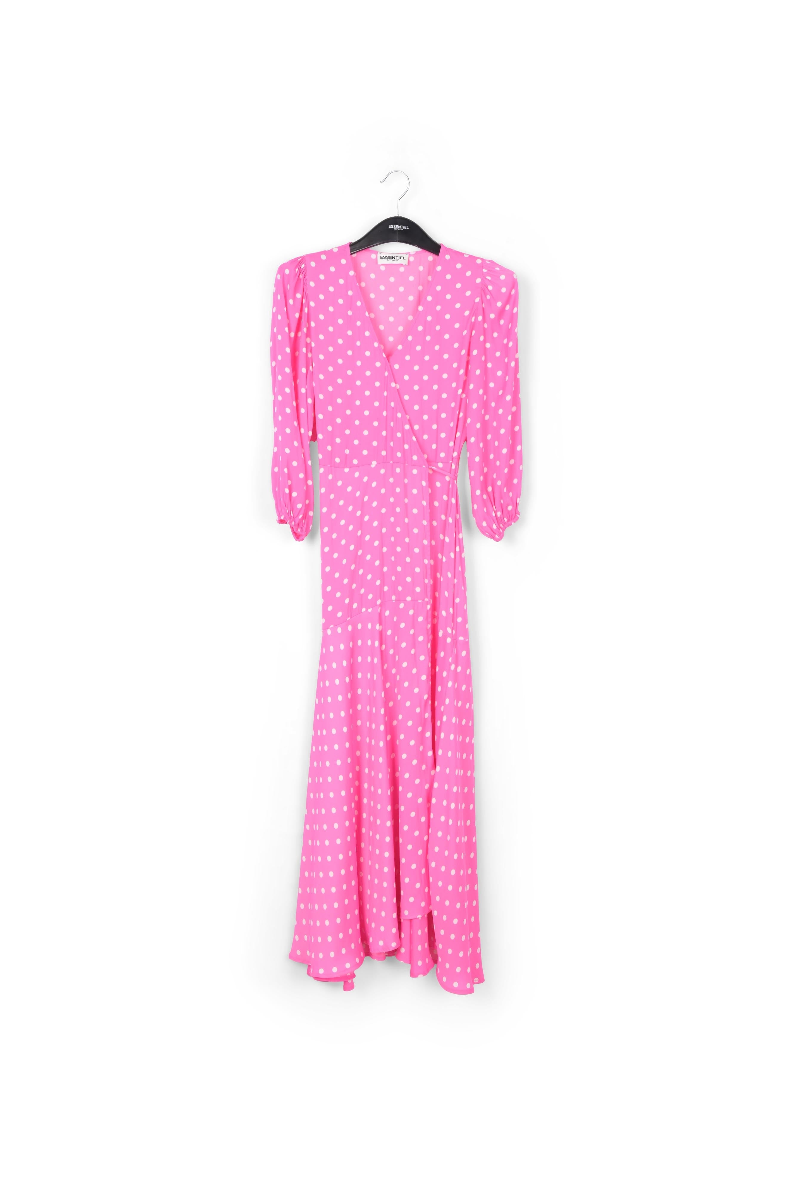Neon pink polka dot wrap maxi dress RE—SSENTIEL | Essentiel second hand