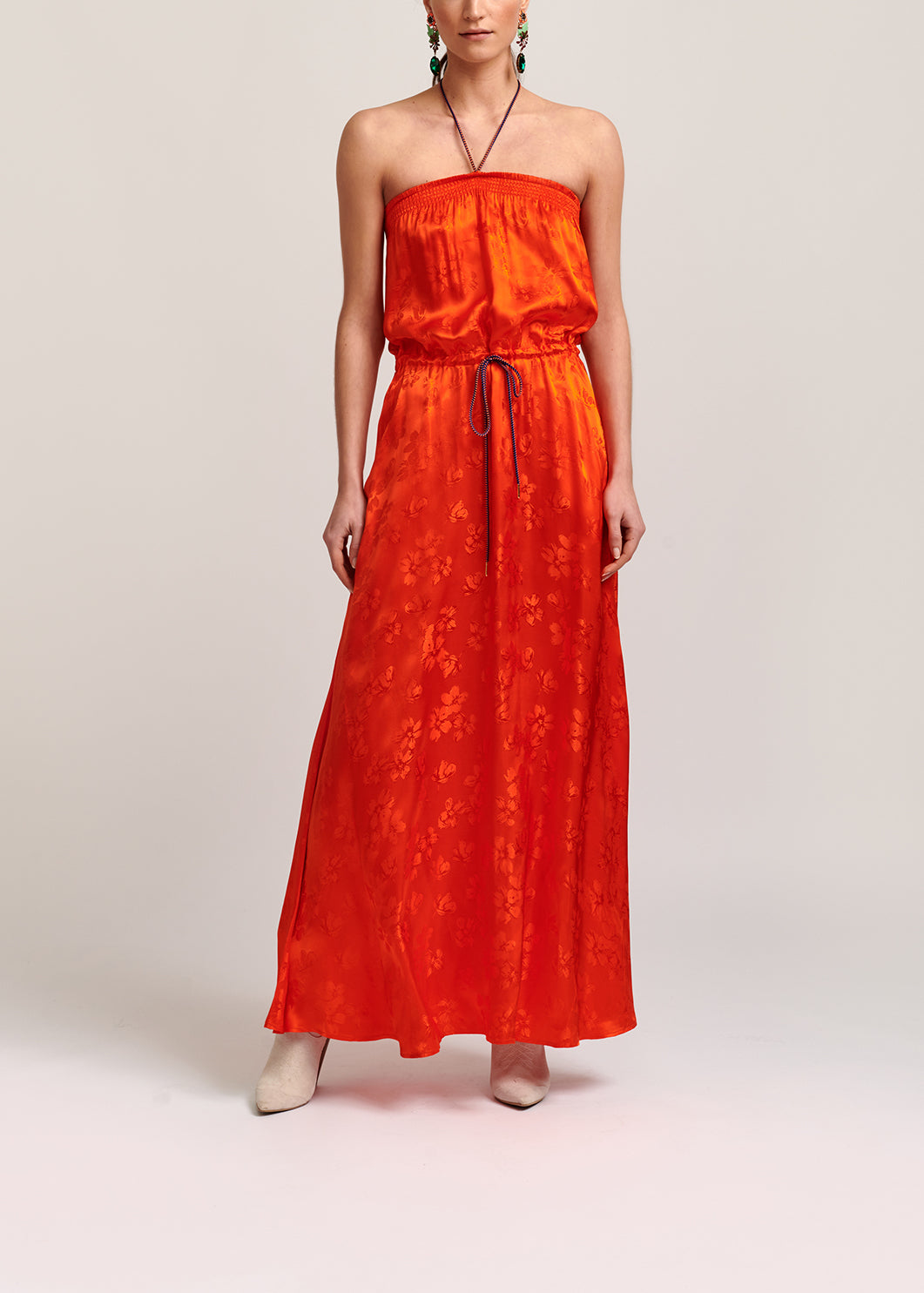 Orange floral-print jacquard maxi dress RE—SSENTIEL | Essentiel second hand