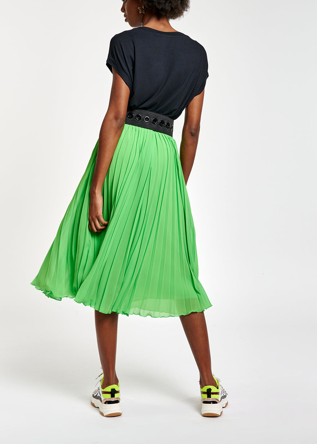 Bright green plissé midi skirt RE—SSENTIEL | Essentiel second hand