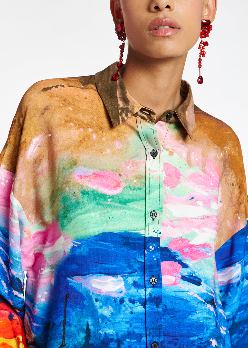 Multicolored oversized satin shirt RE—SSENTIEL | Essentiel second hand