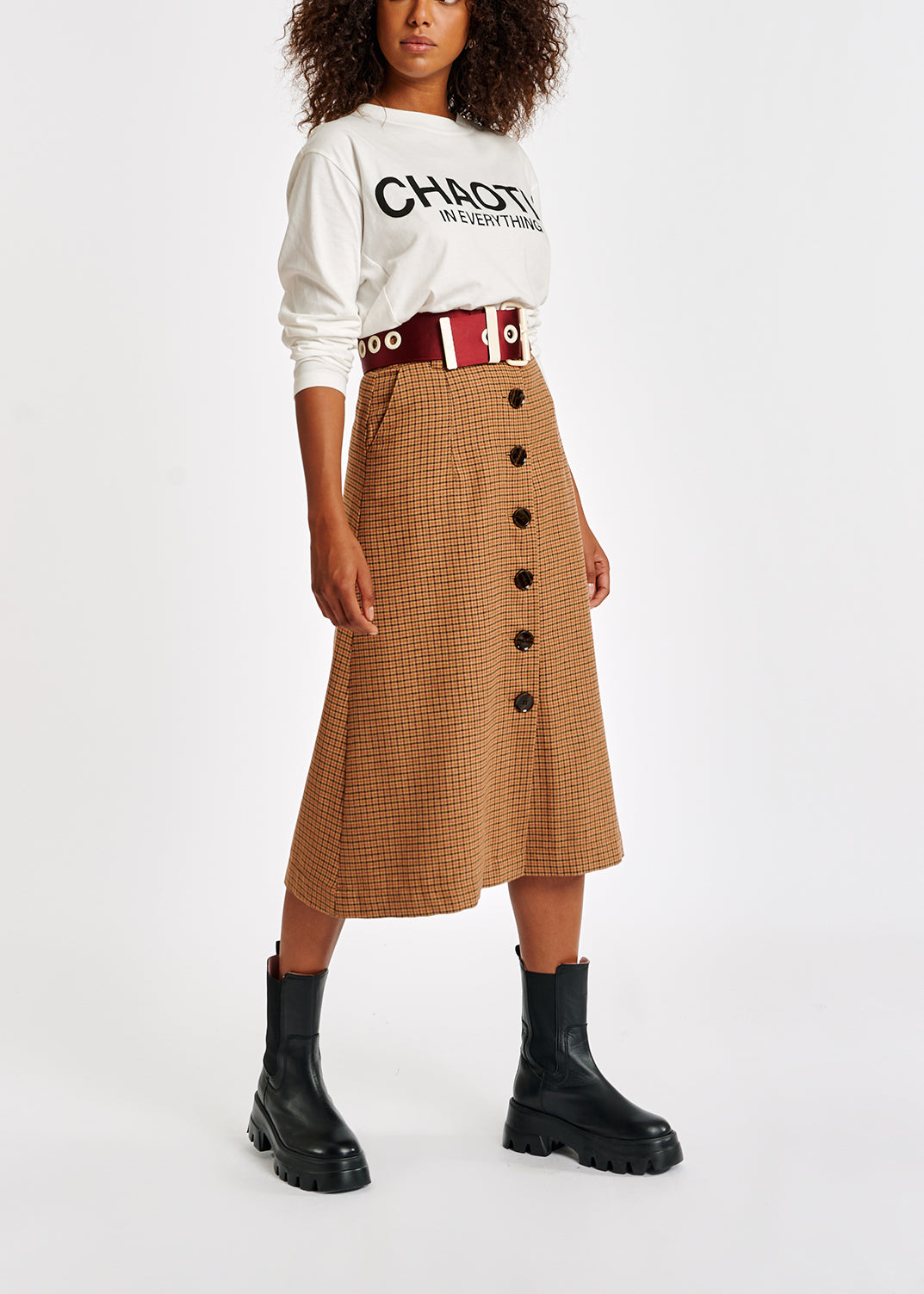 Brown check midi-length skirt RE—SSENTIEL | Essentiel second hand