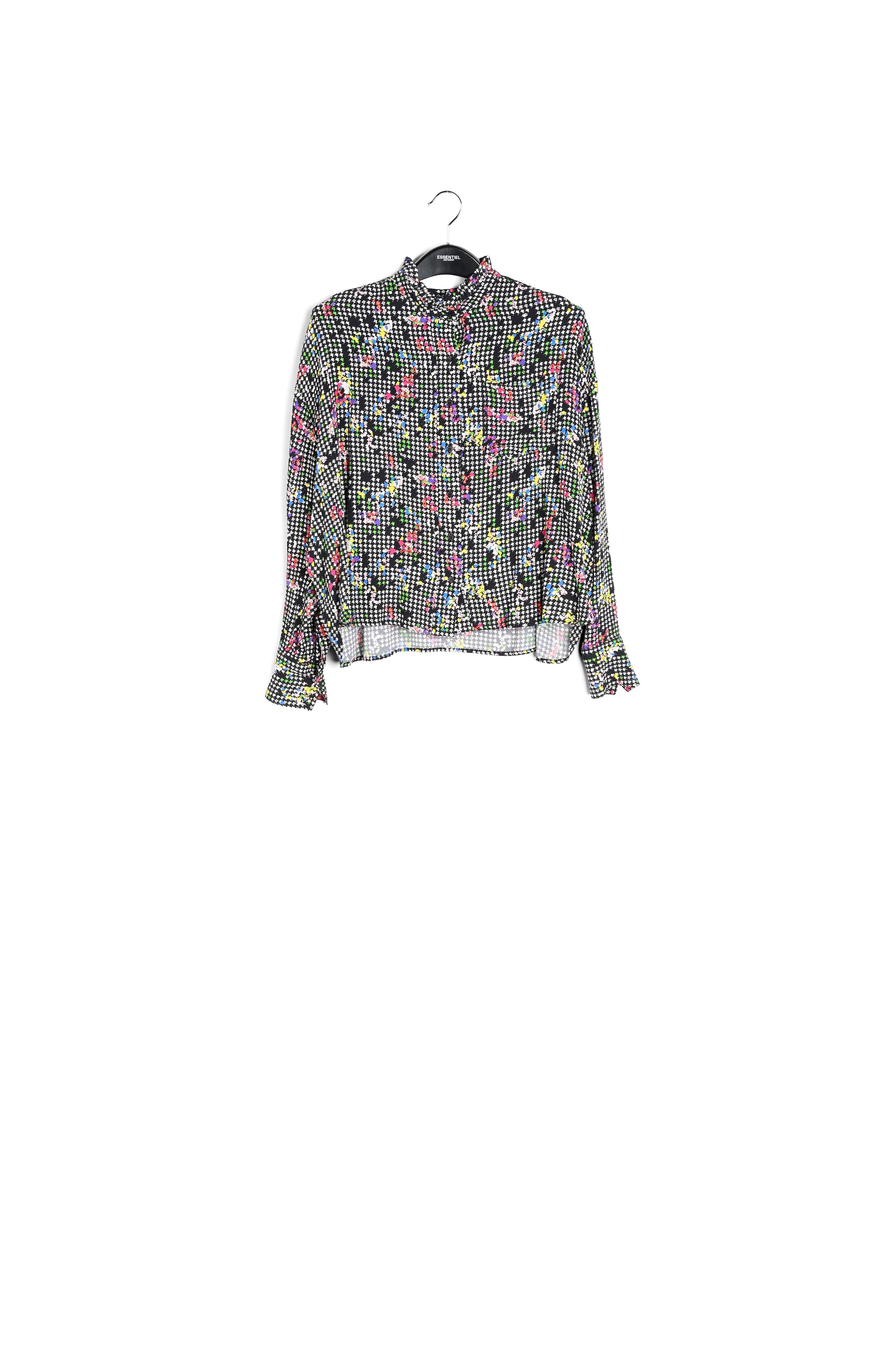 Zwart en wit overhemd met ruchekraag RE—SSENTIEL | Essentiel second hand