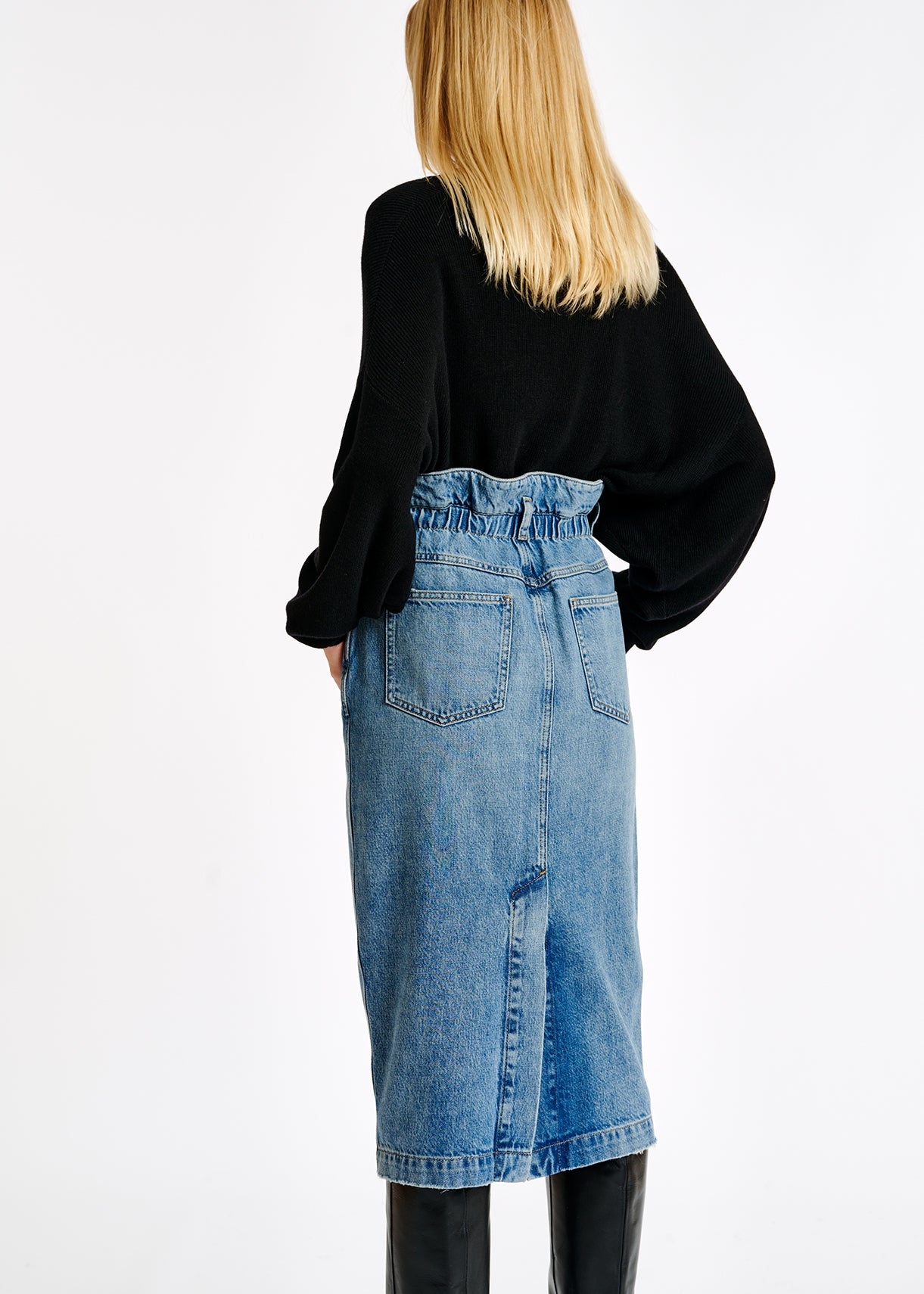 Blue high-waisted denim pencil skirt RE—SSENTIEL | Essentiel second hand