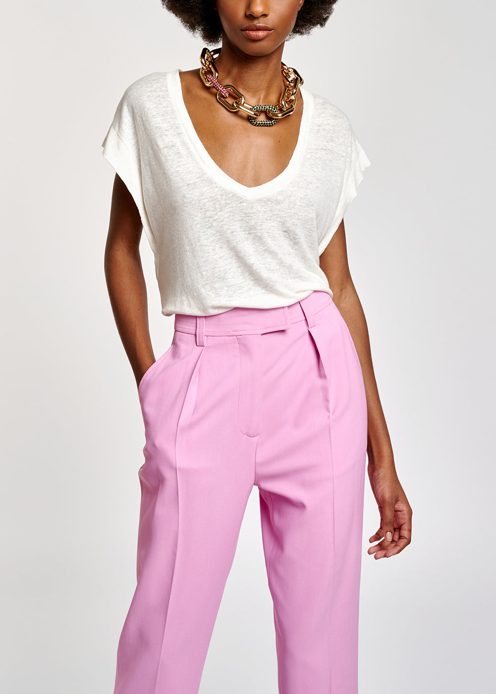 Off-white linen V-neck T-Shirt RE—SSENTIEL | Essentiel second hand