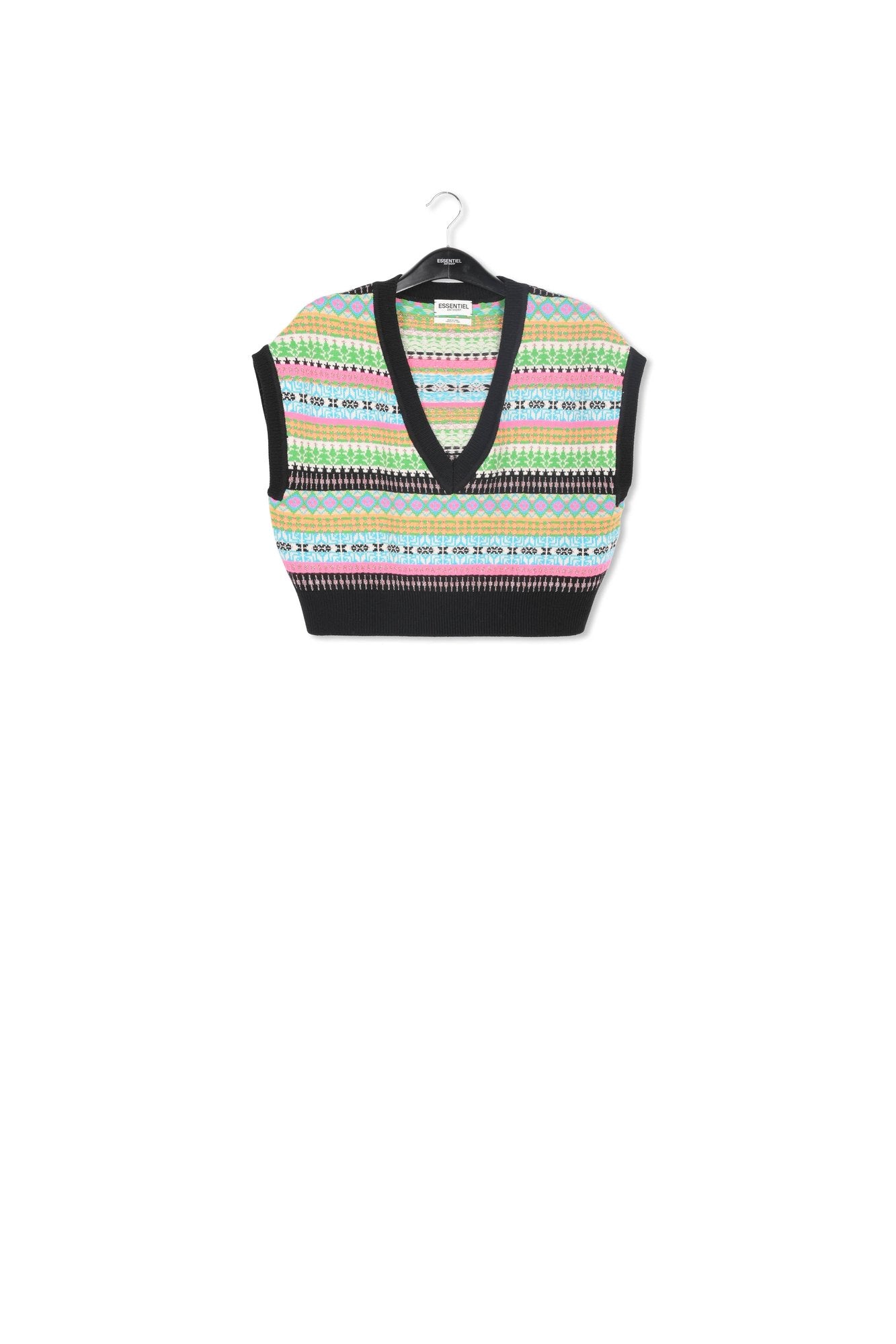 Multicolor jacquard-knit sleeveless sweater RE—SSENTIEL | Essentiel second hand