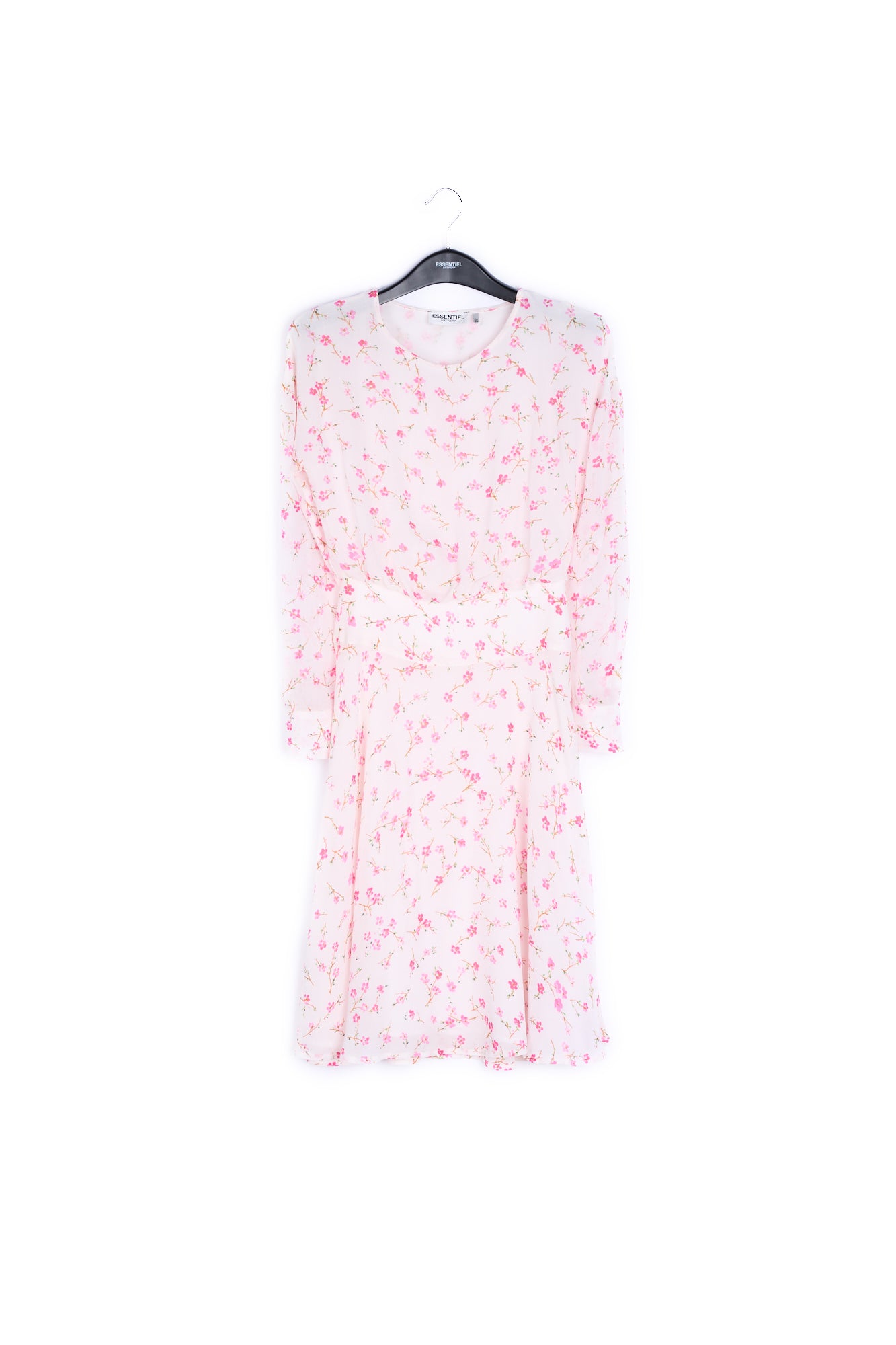 Donkerblauwe jurk met kersenbloesemprint RE—SSENTIEL | Essentiel second hand