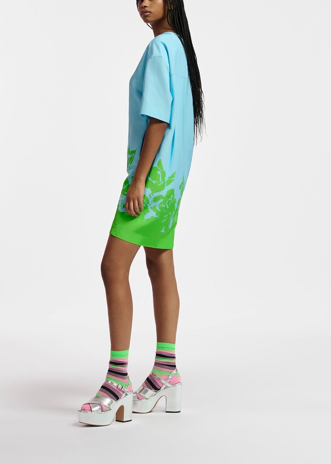 Blue and green floral print mini dress RE—SSENTIEL | Essentiel second hand