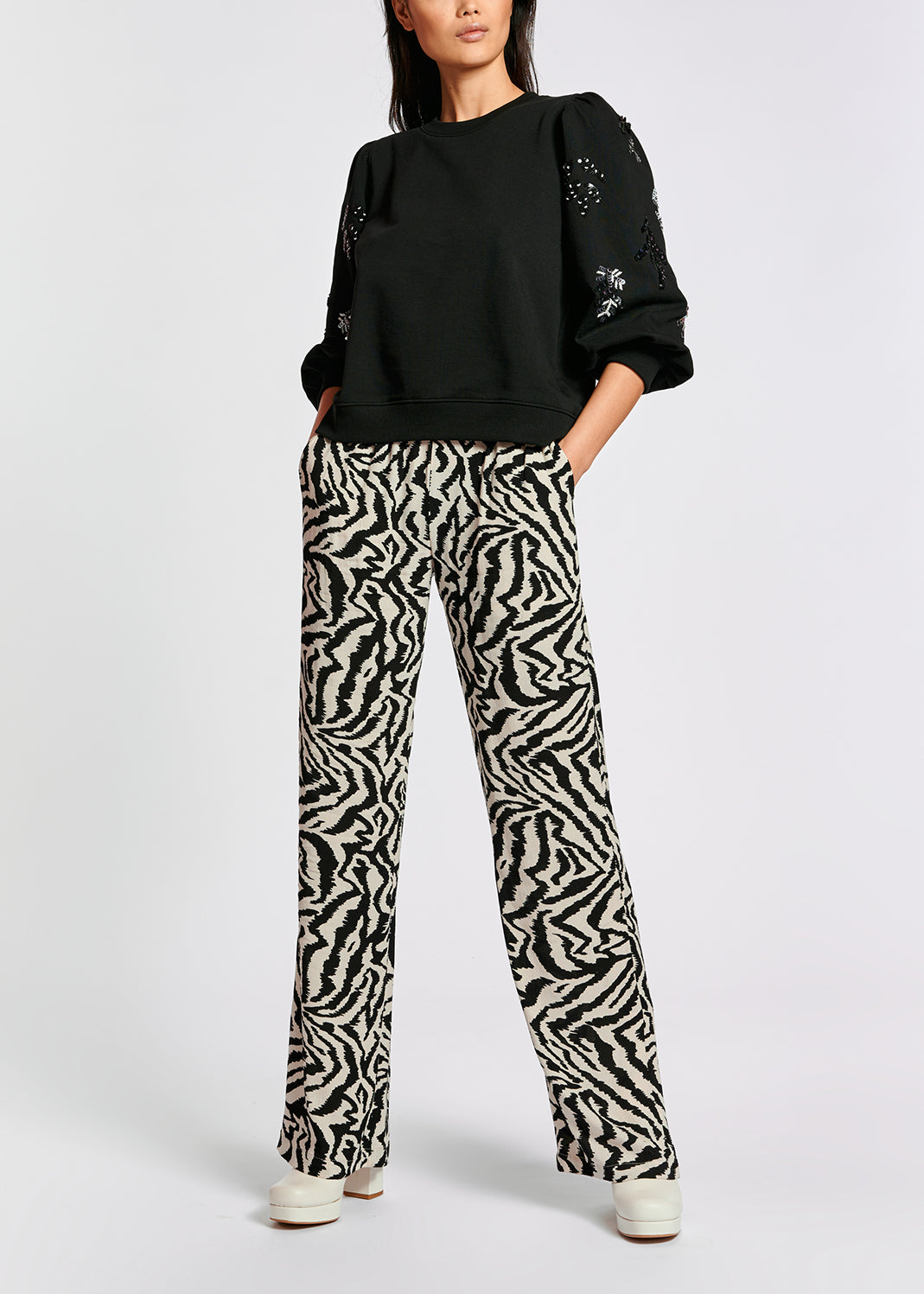 Black cotton sequin-embroidered sweatshirt RE—SSENTIEL | Essentiel second hand