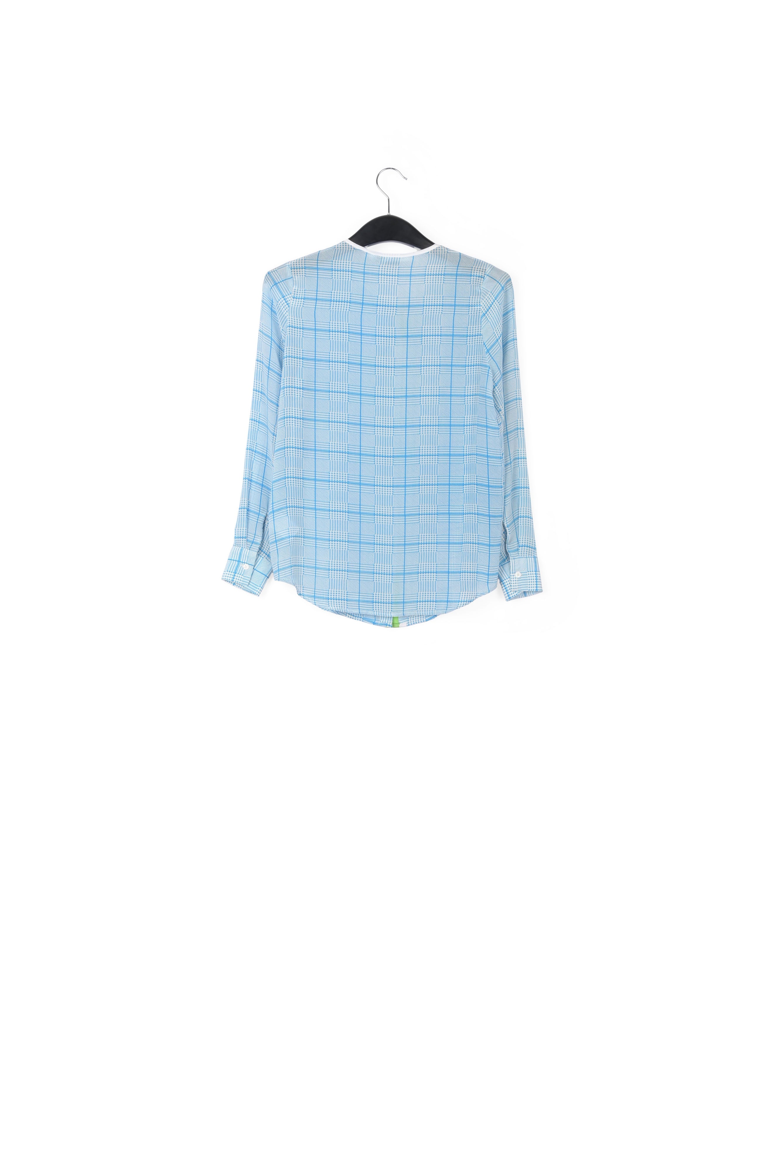 Large check blue print blouse with contrasting stripe RE—SSENTIEL | Essentiel second hand