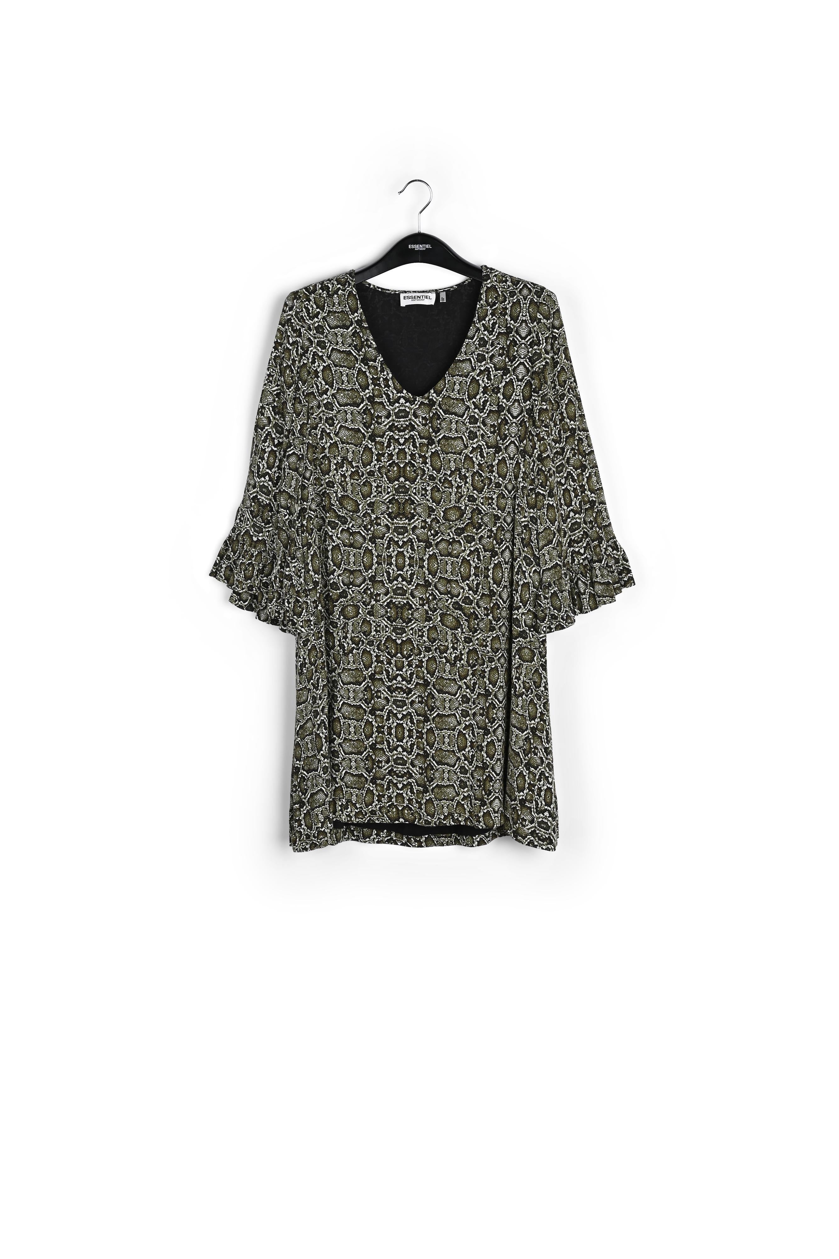 Kakigroene mini-jurk met slangenprint RE—SSENTIEL | Essentiel second hand