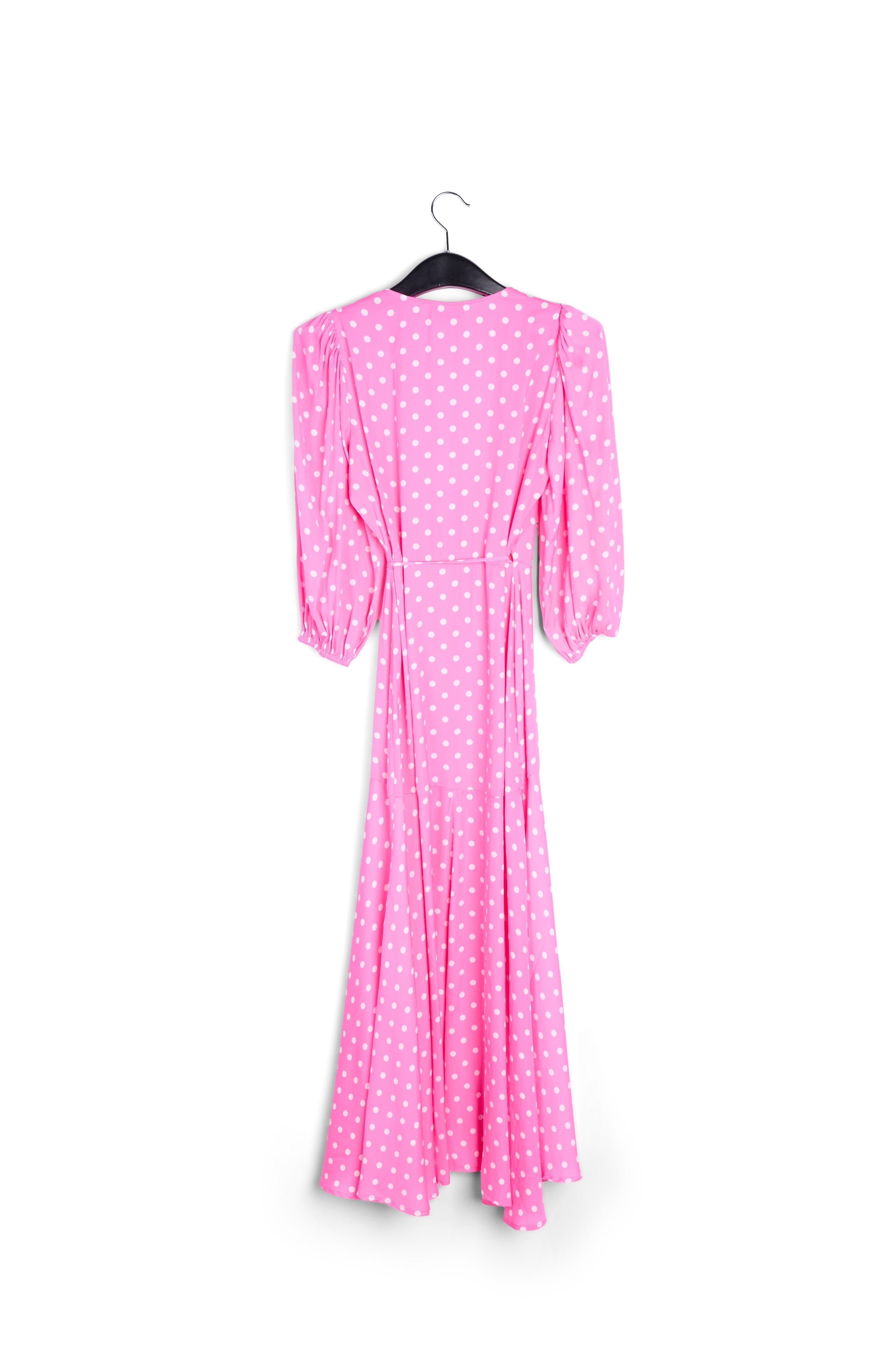 Neon pink polka dot wrap maxi dress RE—SSENTIEL | Essentiel second hand