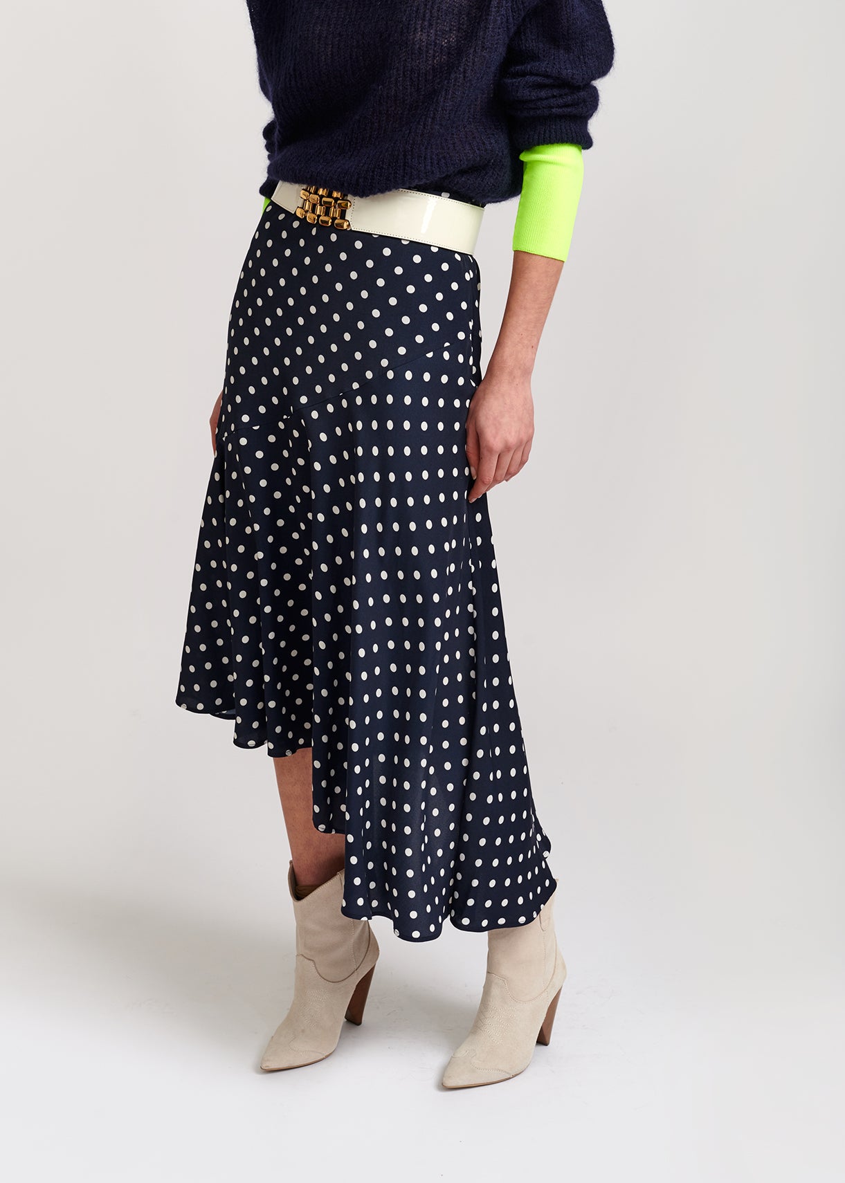 Dark blue polka dot midi skirt RE—SSENTIEL | Essentiel second hand