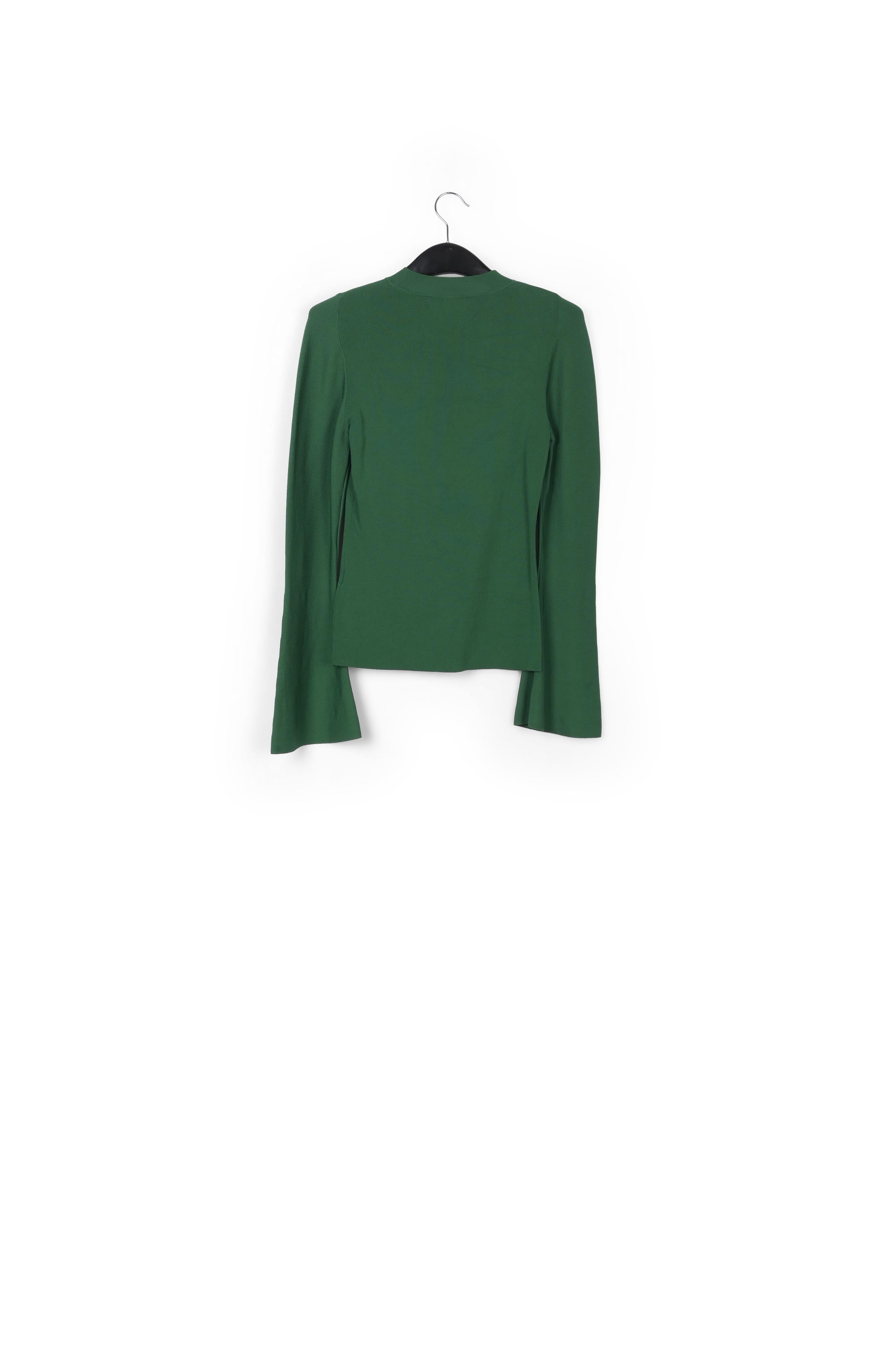 Pull ajusté en tricot vert foncé à manches trompettes RE—SSENTIEL | Essentiel second hand