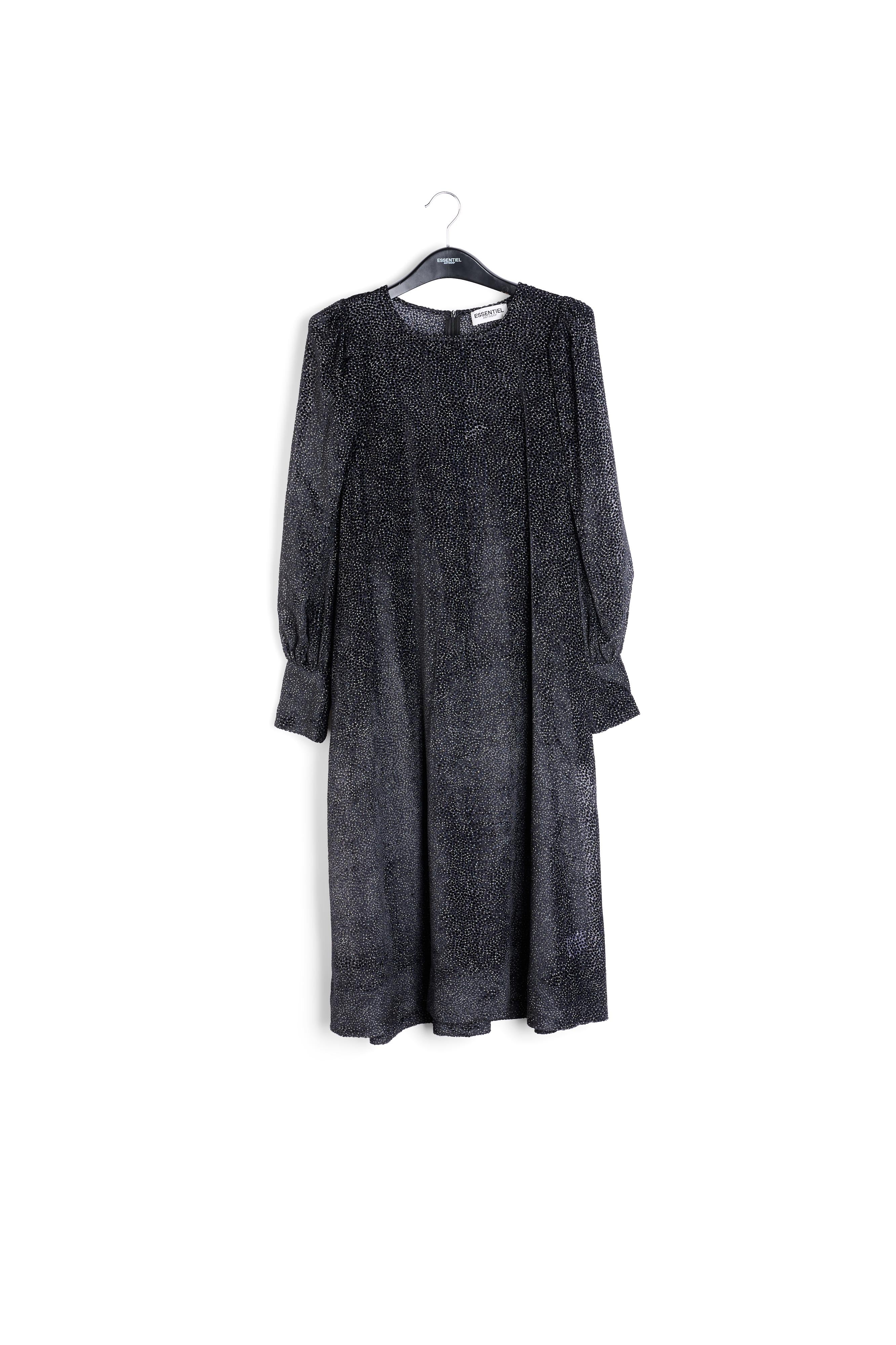 Black and off-white dotted a-line long dress RE—SSENTIEL | Essentiel second hand