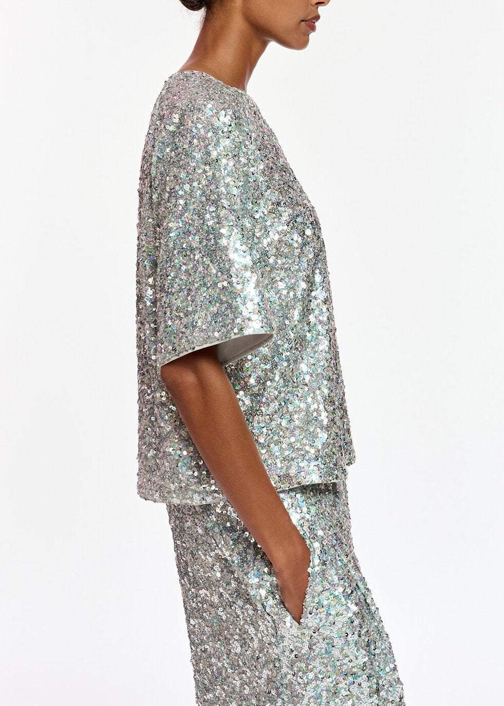 Silver sequin-embellished short-sleeved top RE—SSENTIEL | Essentiel second hand