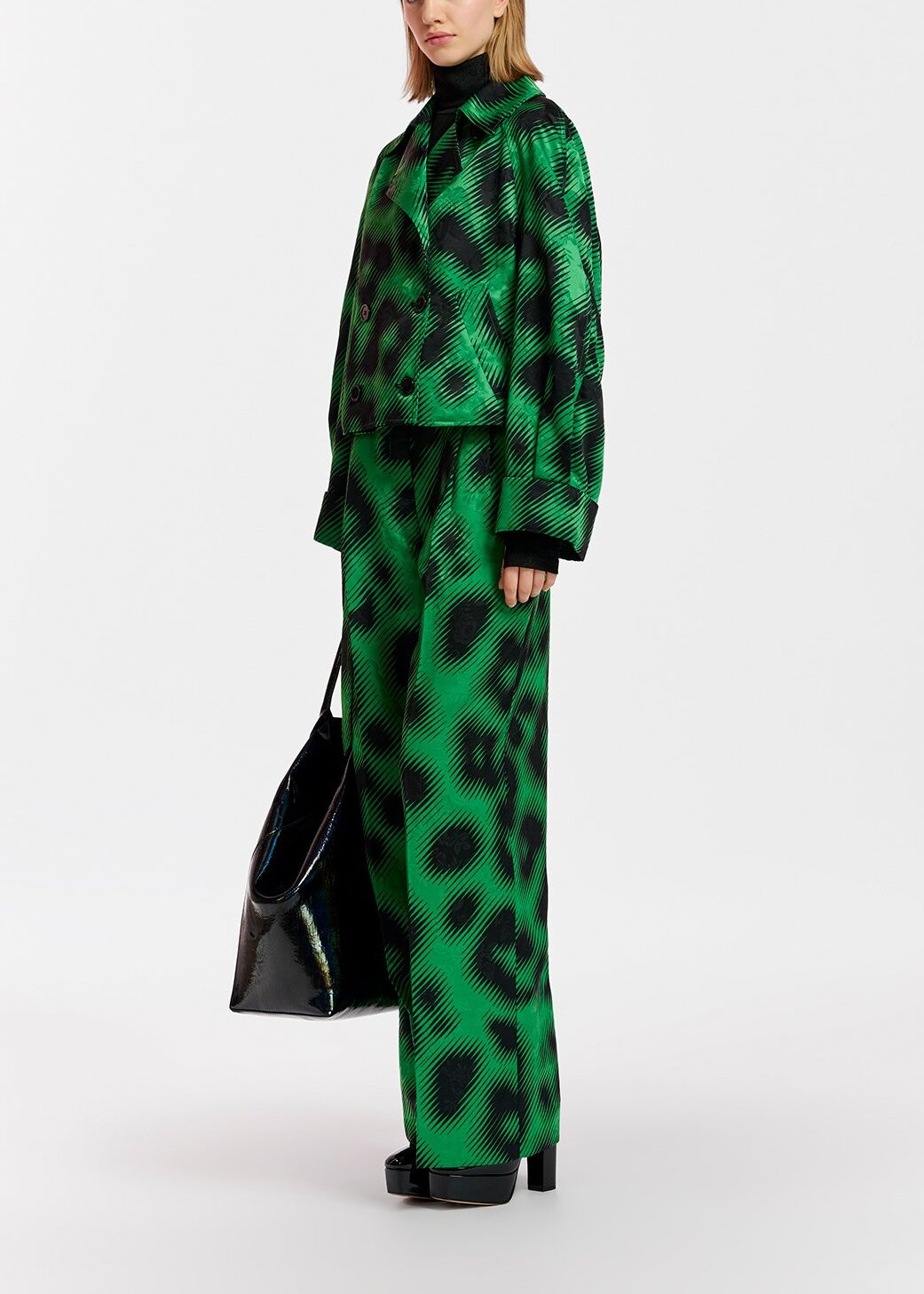 Veste en jacquard vert à  imprimé léopard RE—SSENTIEL | Essentiel second hand