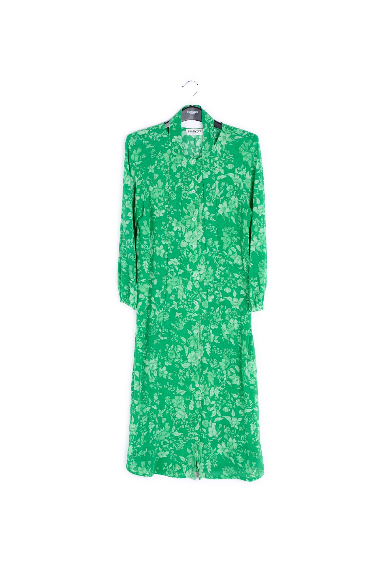 Groene zijden hemdjurk met print RE—SSENTIEL | Essentiel second hand