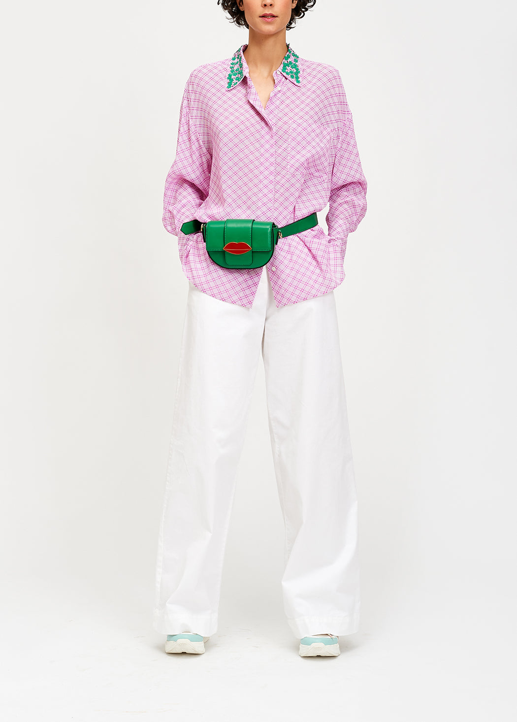 Pink and white check shirt with embellished collar RE—SSENTIEL | Essentiel second hand