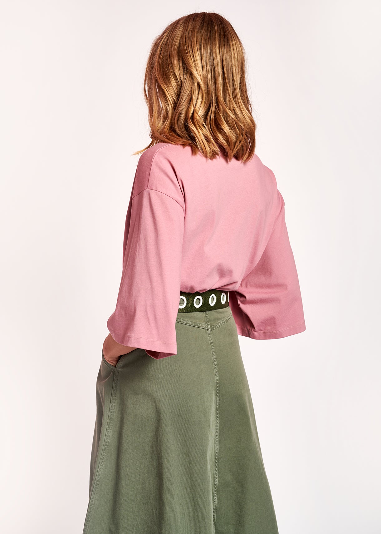 Dusty pink blurred slogan cotton-jersey oversized t-shirt RE—SSENTIEL | Essentiel second hand