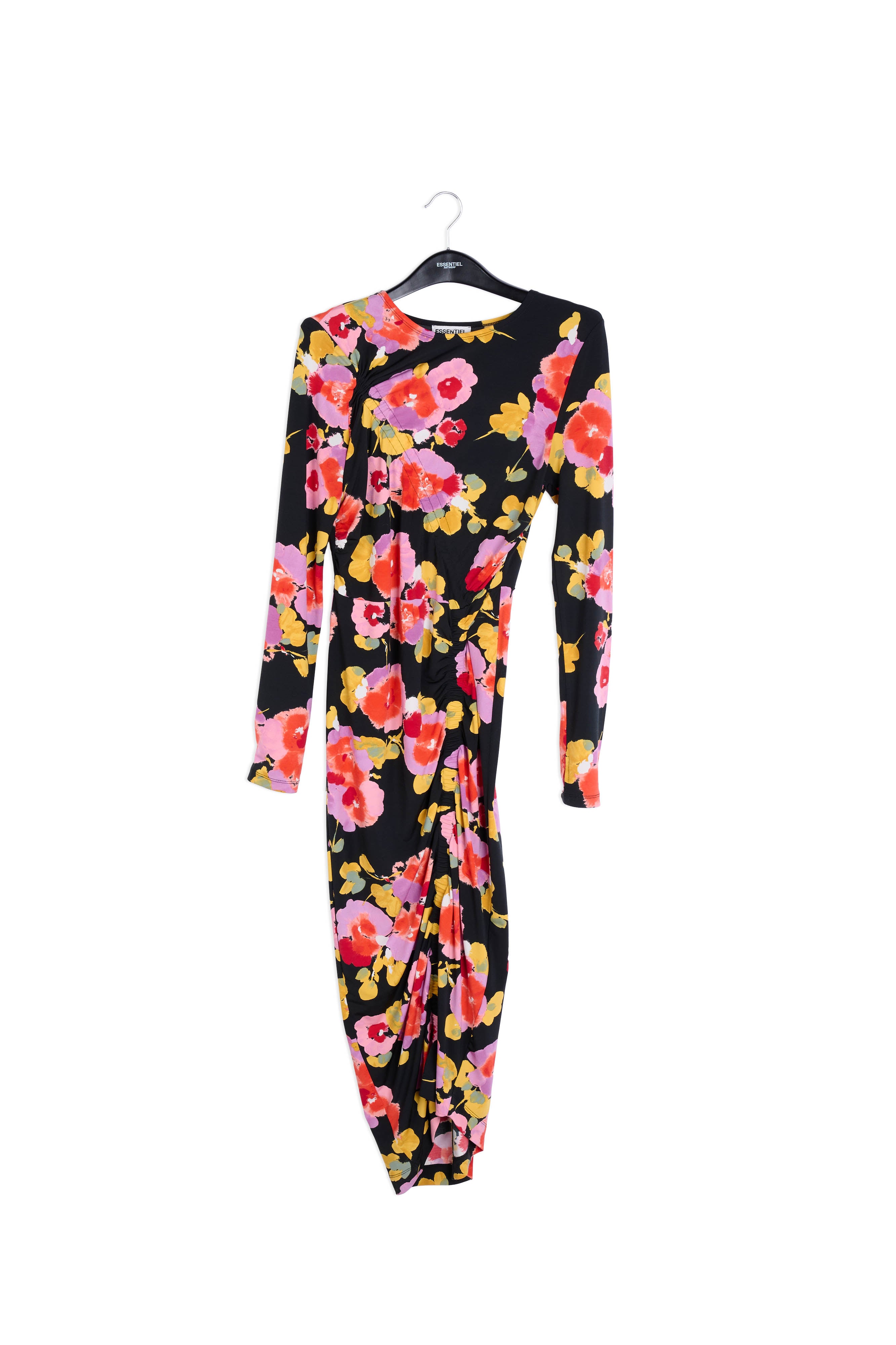 Zwarte midi-jurk met scriptprint RE—SSENTIEL | Essentiel second hand