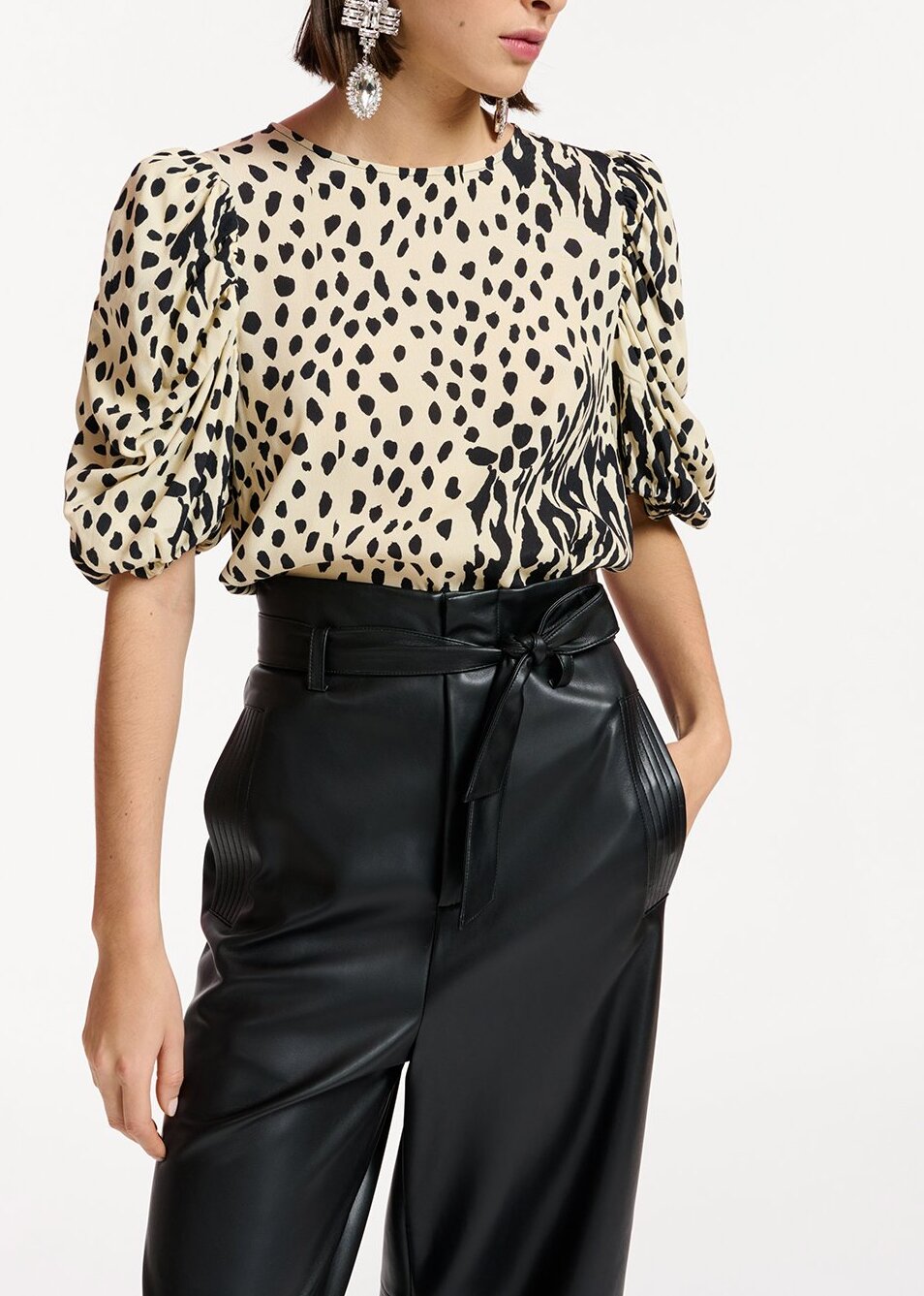 Black faux leather belted pants RE—SSENTIEL | Essentiel second hand