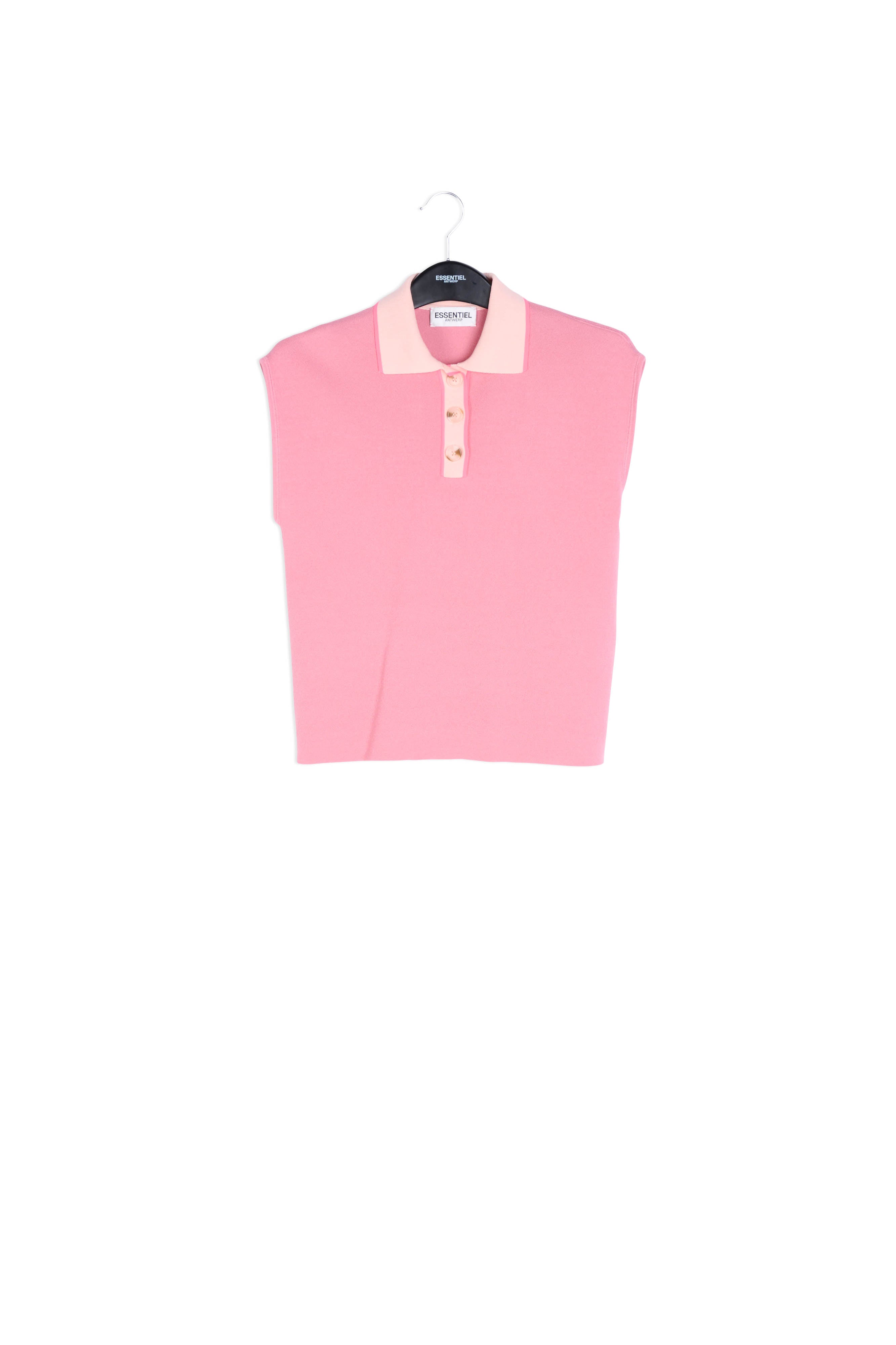 Pink sleeveless polo top with contrasting collar RE—SSENTIEL | Essentiel second hand