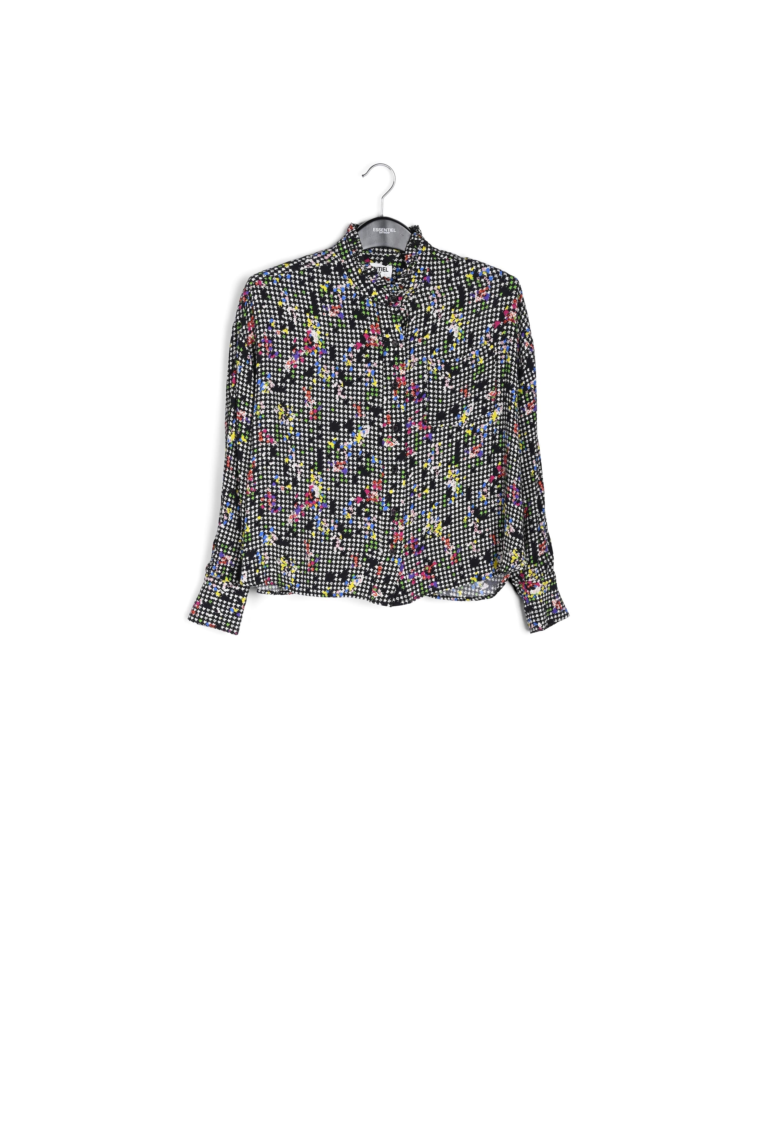 Zwart en wit overhemd met ruchekraag RE—SSENTIEL | Essentiel second hand