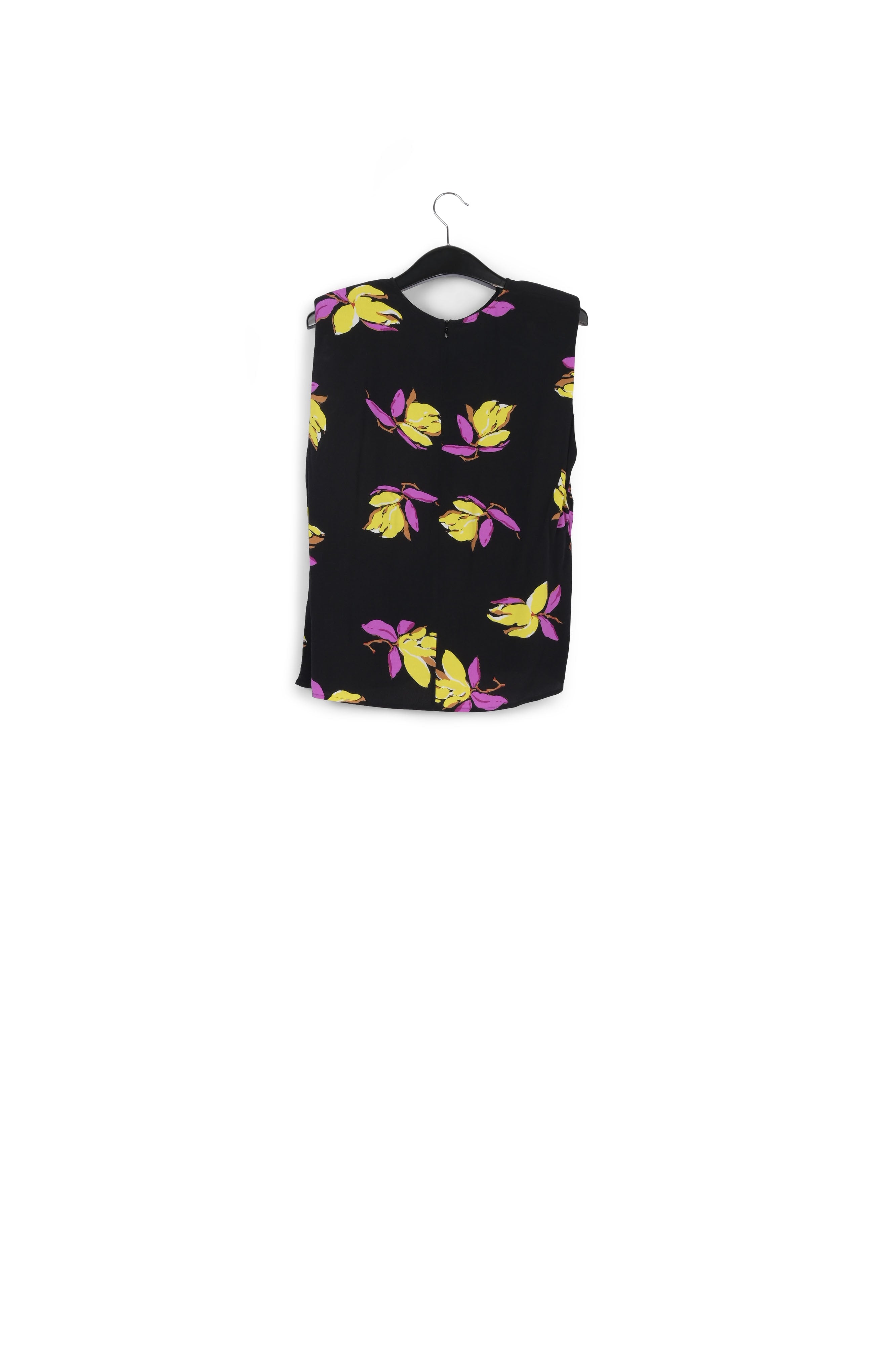 Black floral-print sleeveless top with padded shoulders RE—SSENTIEL | Essentiel second hand