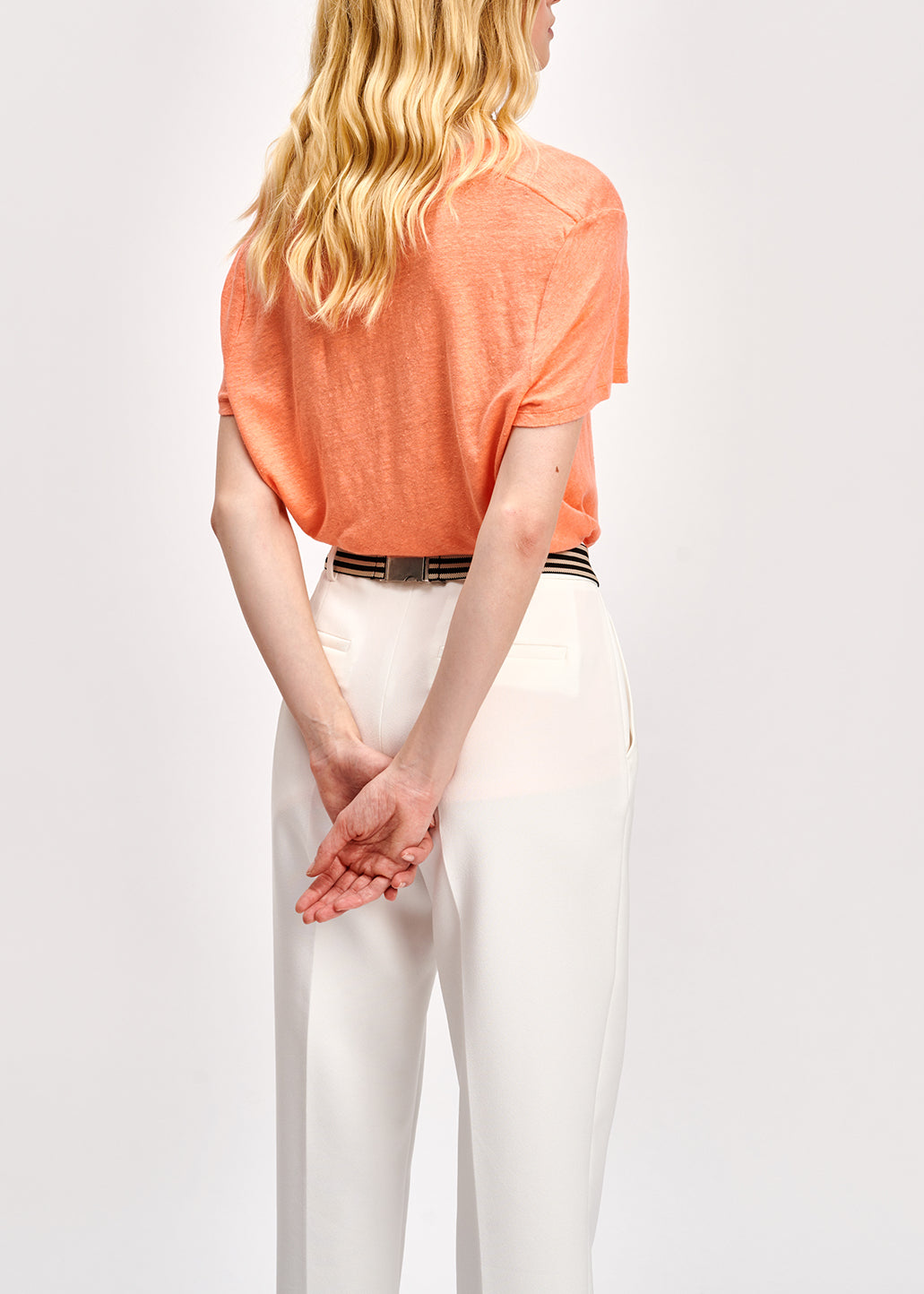 Orange linen v-neck t-shirt RE—SSENTIEL | Essentiel second hand