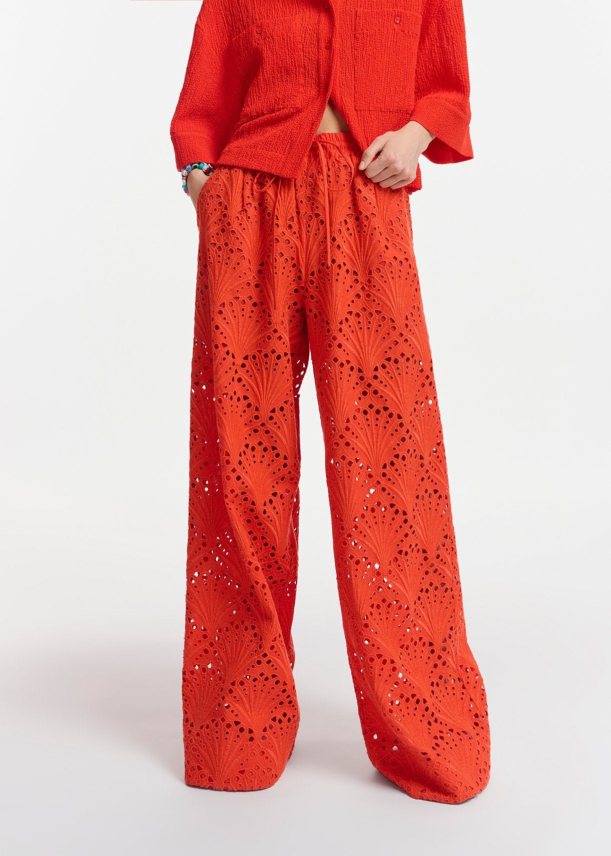 Red broderie anglaise cotton pants RE—SSENTIEL | Essentiel second hand