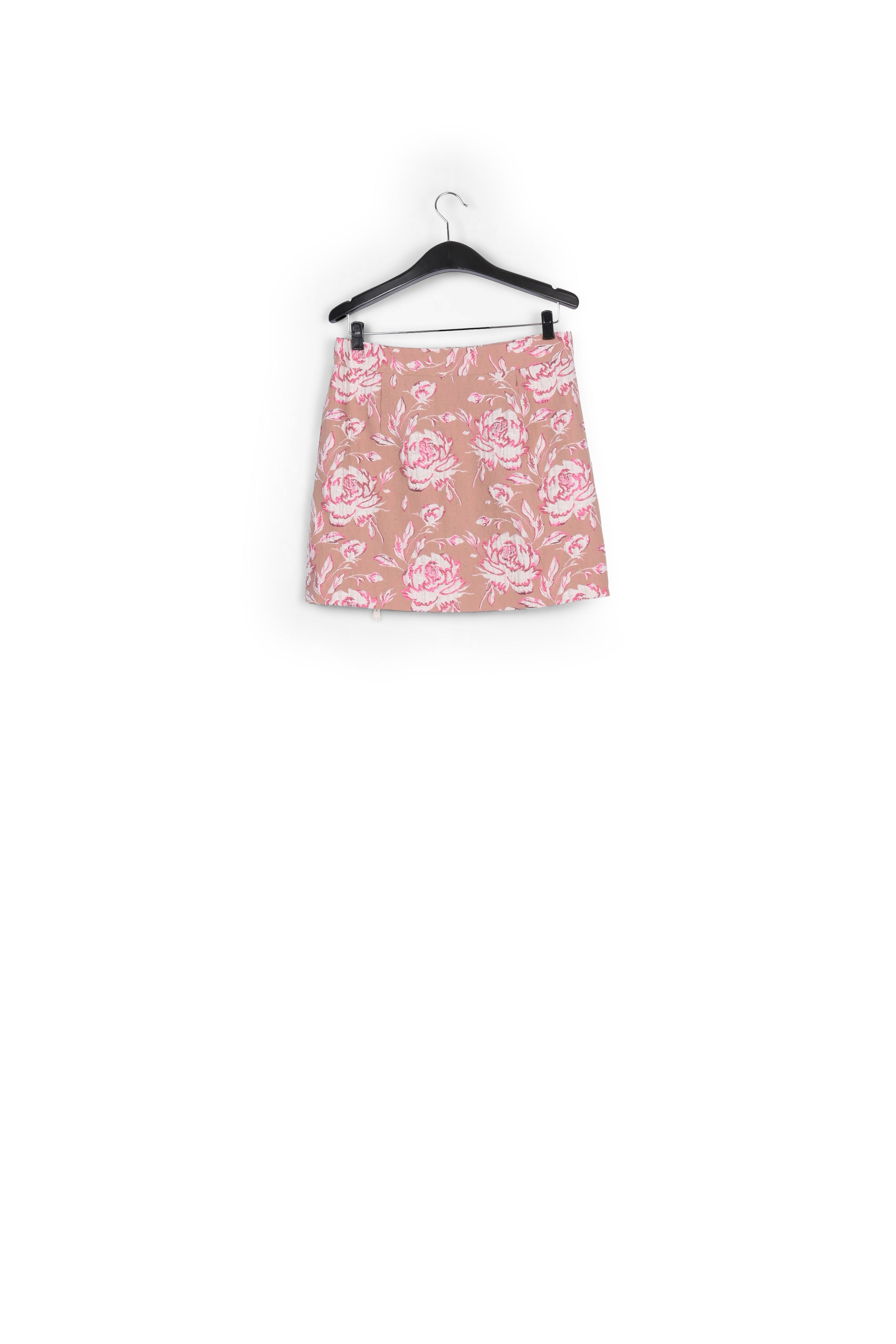 Mini-jupe en jacquard fleuri beige, rose et blanc RE—SSENTIEL | Essentiel second hand
