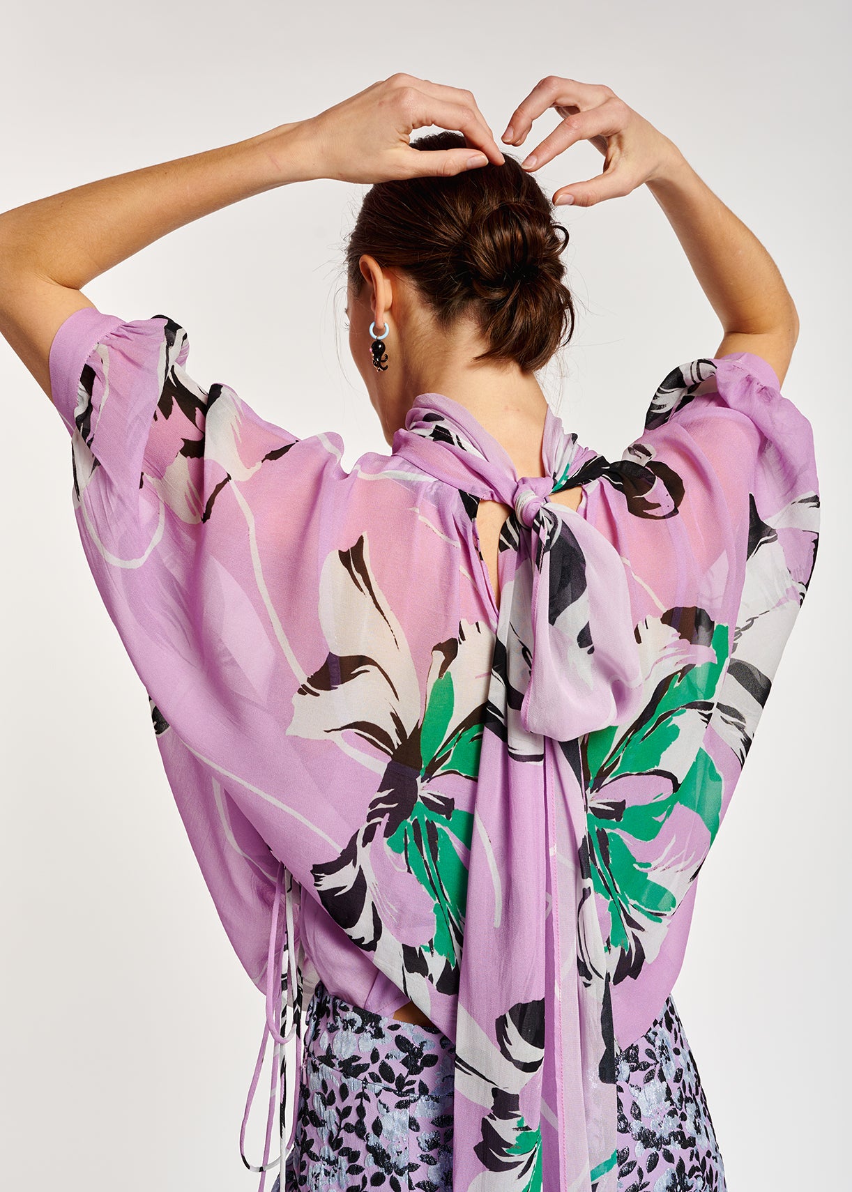 Lilac voluminous floral-print sheer top RE—SSENTIEL | Essentiel second hand
