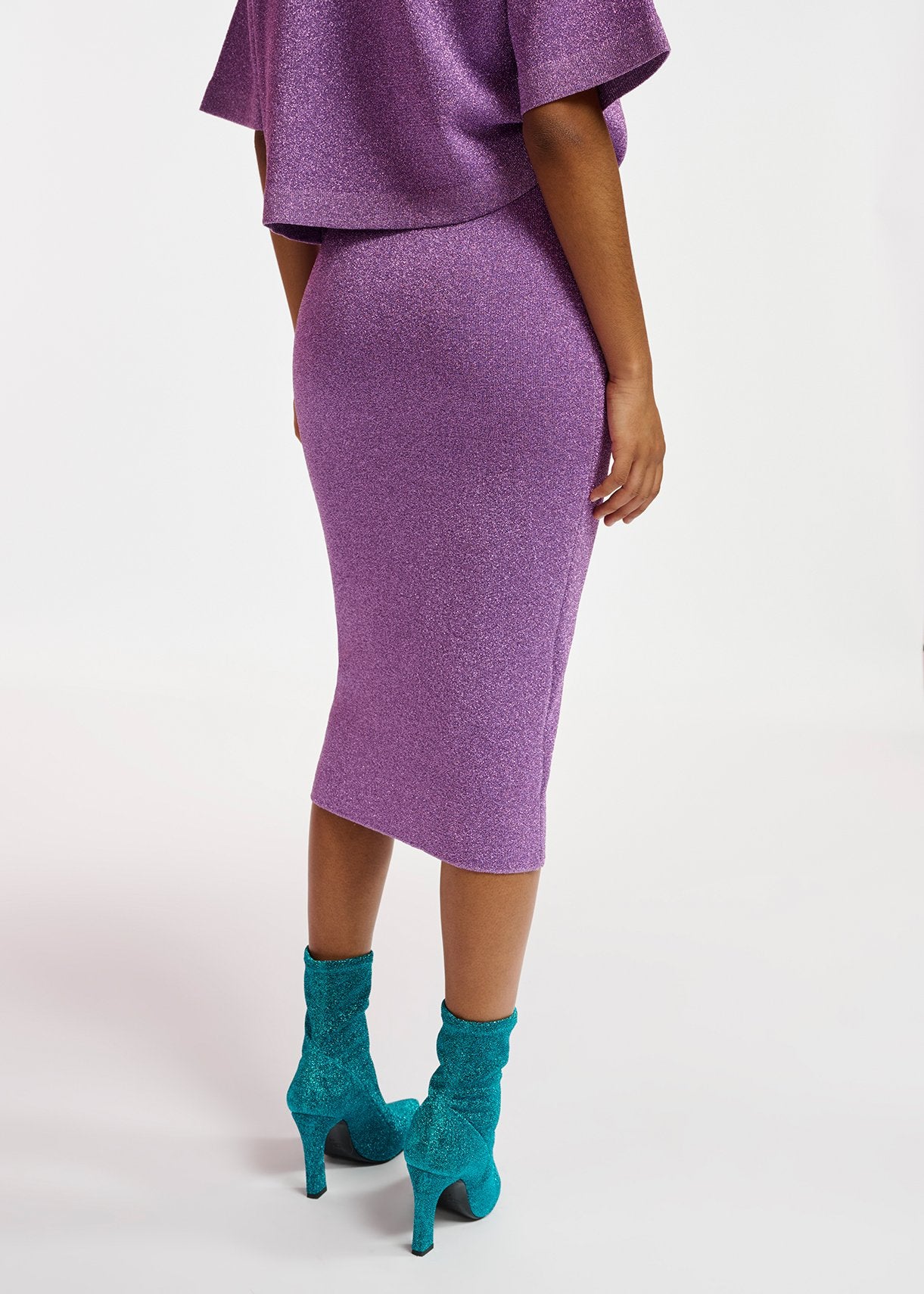 Purple lurex knitted midi skirt RE—SSENTIEL | Essentiel second hand