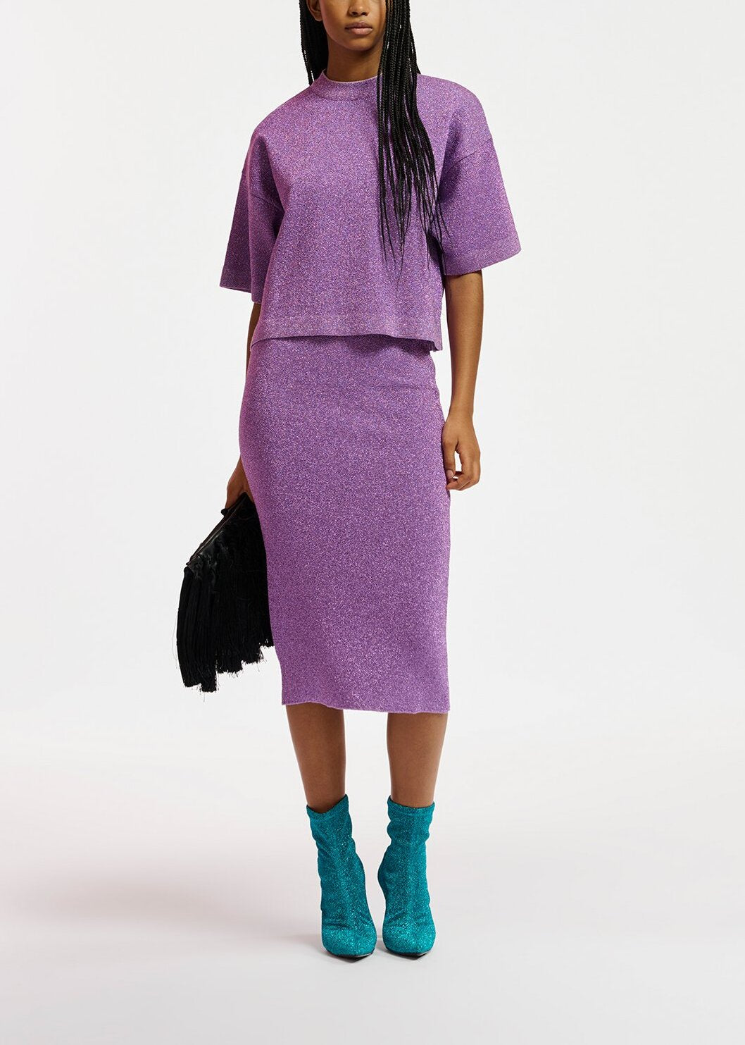 Purple lurex knitted midi skirt RE—SSENTIEL | Essentiel second hand