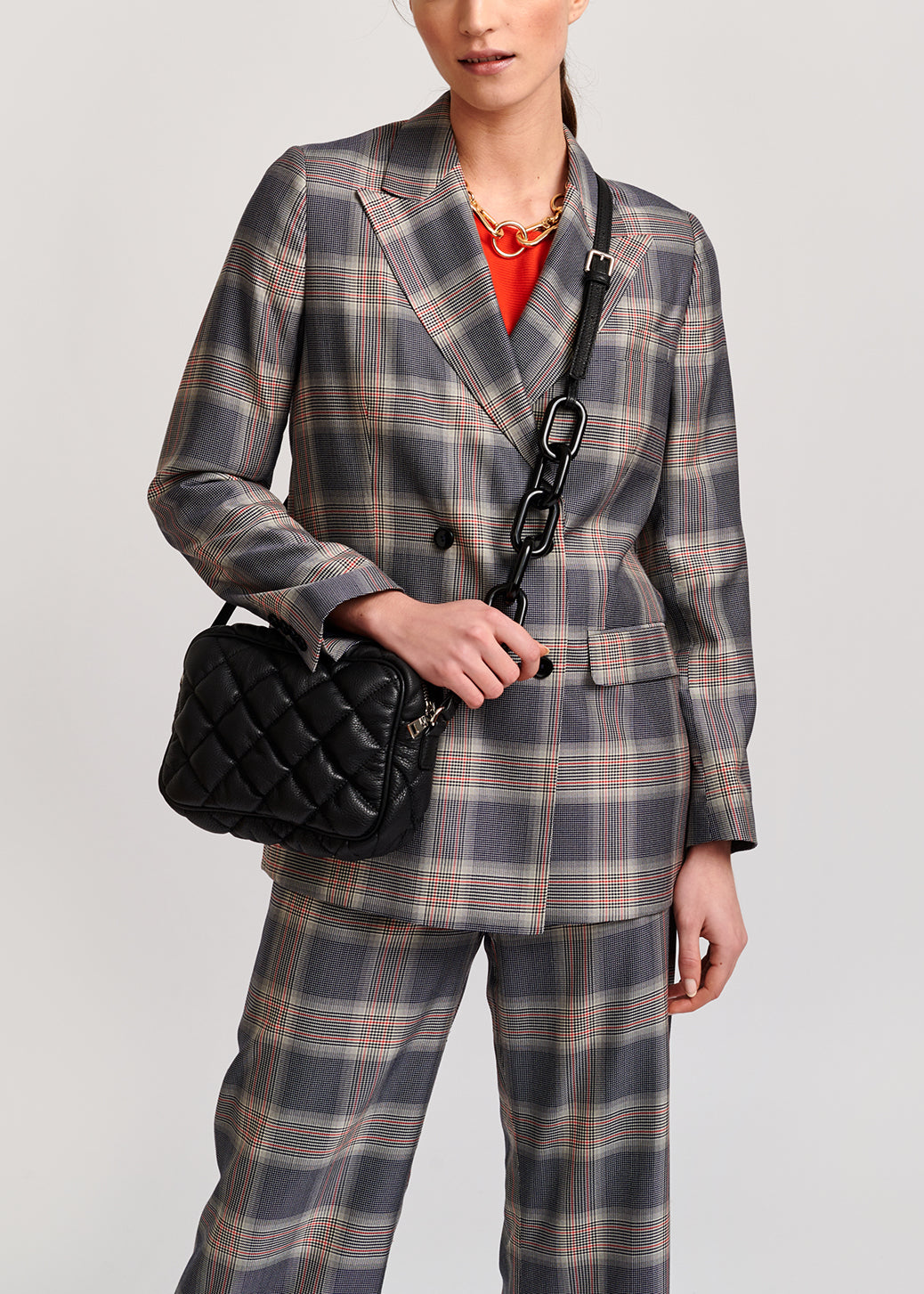 Veste croisée en tartan gris RE—SSENTIEL | Essentiel second hand