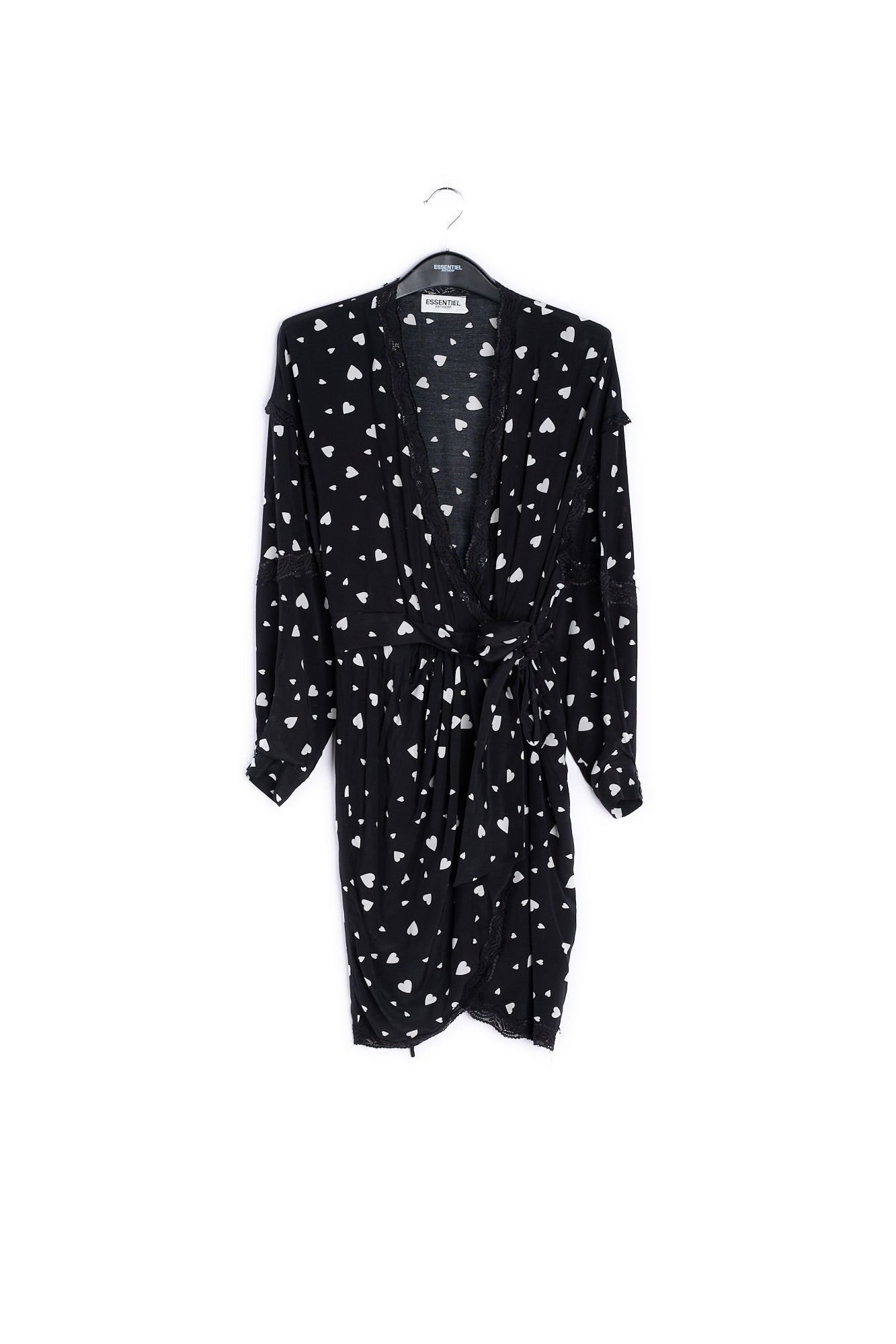 Black heart-print mini wrap dress RE—SSENTIEL | Essentiel second hand