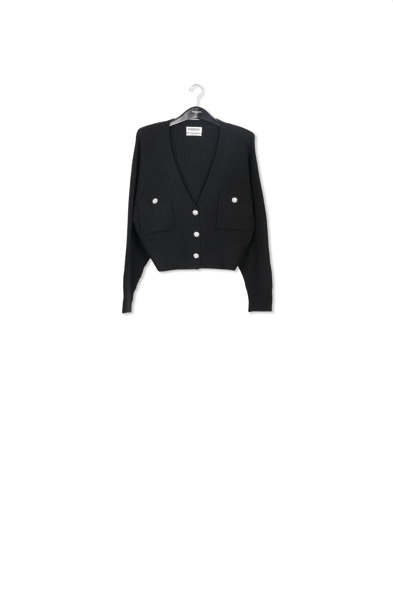 Black rhinestone-button V-neck cardigan RE—SSENTIEL | Essentiel second hand