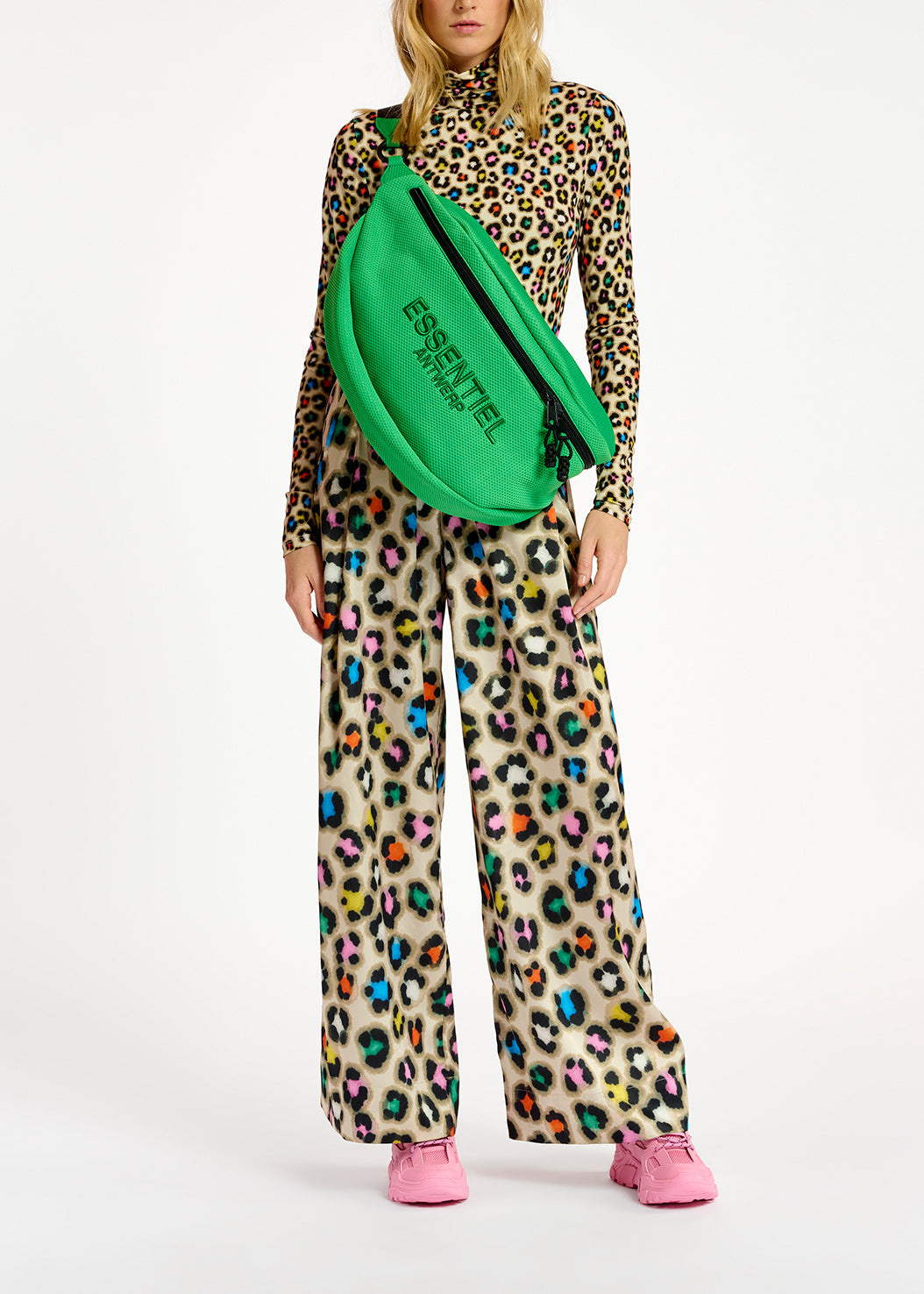 Beige turtleneck top with multicolor leopard print RE—SSENTIEL | Essentiel second hand