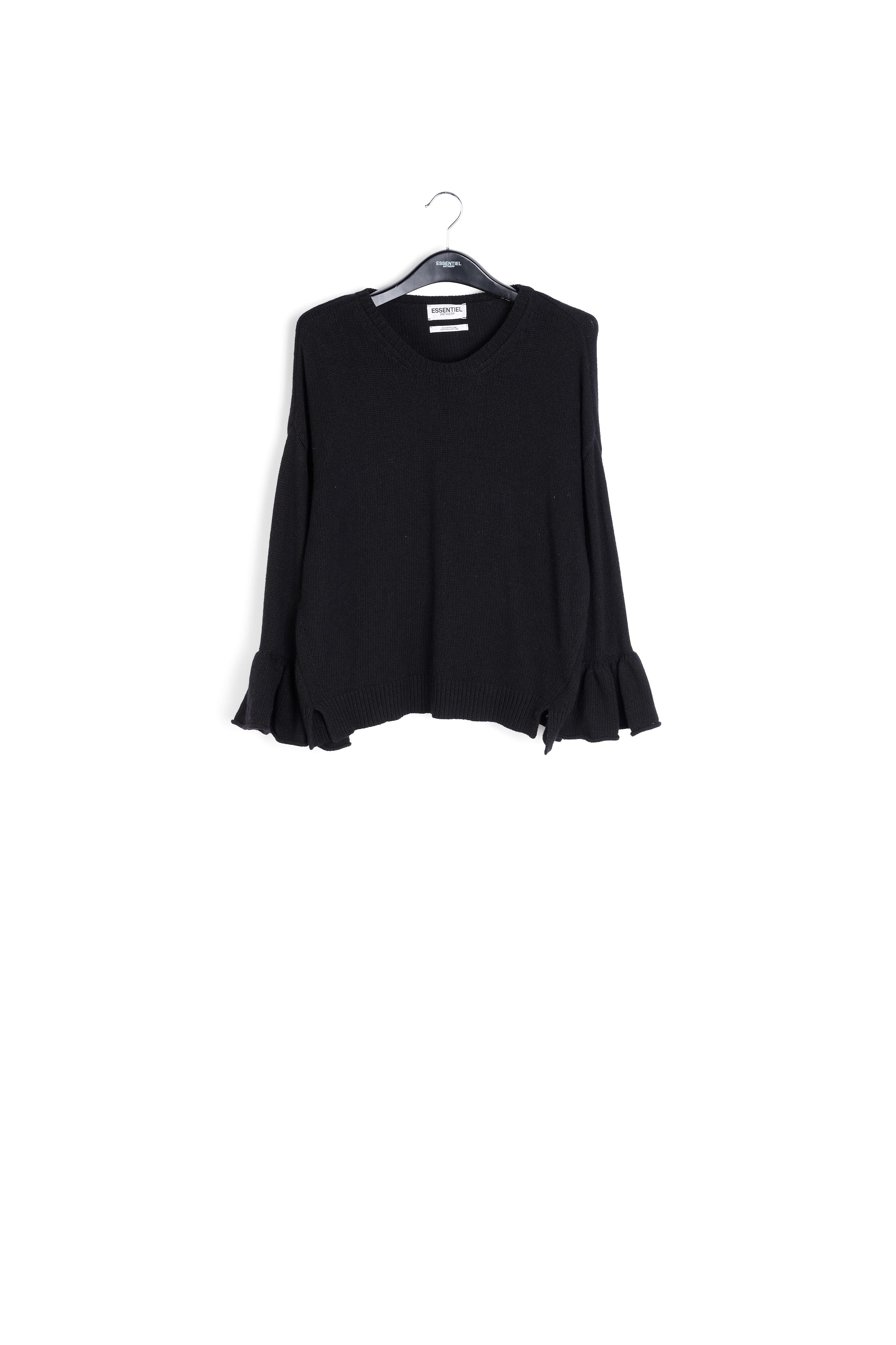 Black knit sweater with ruffled cuffs RE—SSENTIEL | Essentiel second hand