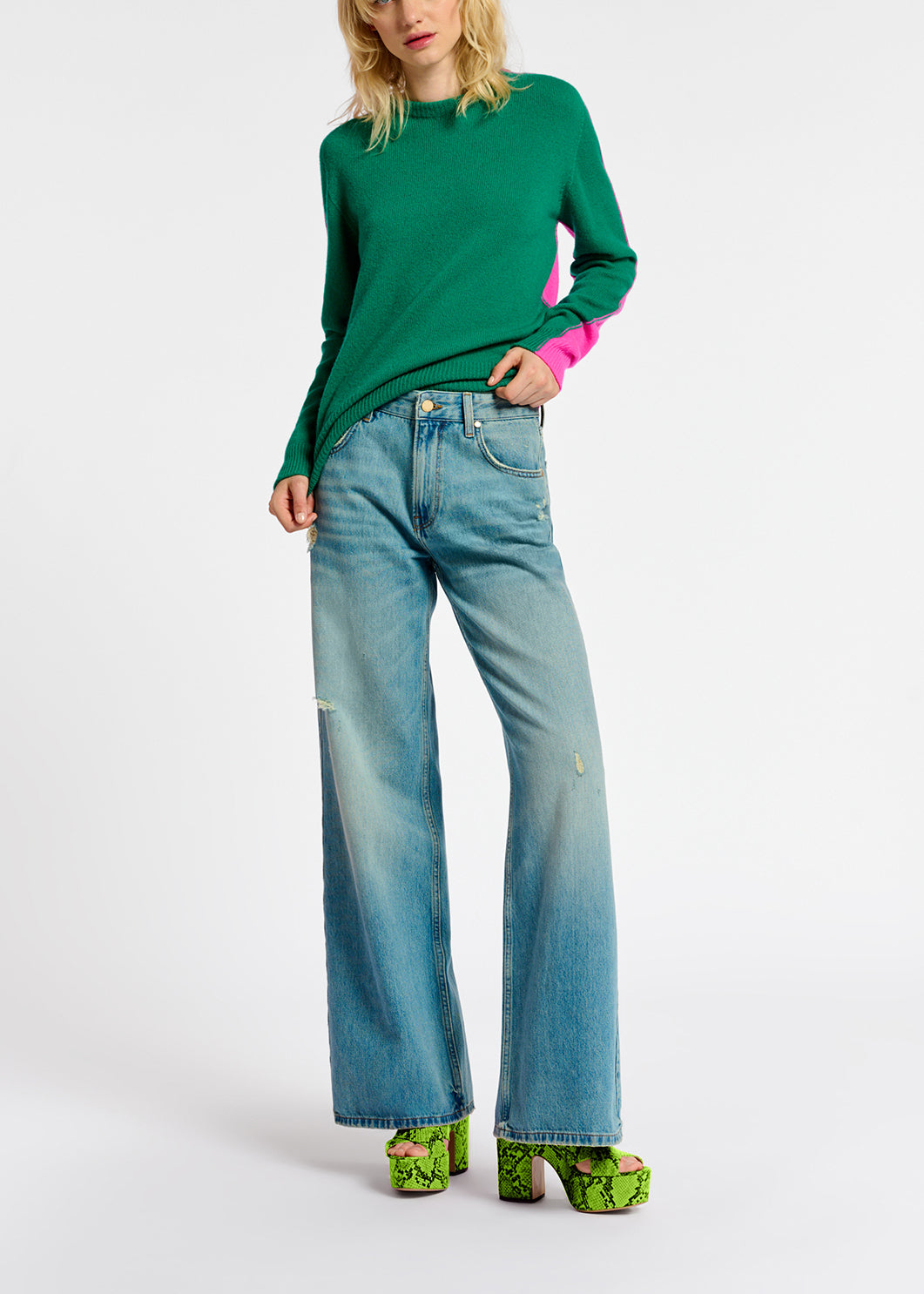 Distressed straight-leg blue jeans RE—SSENTIEL | Essentiel second hand