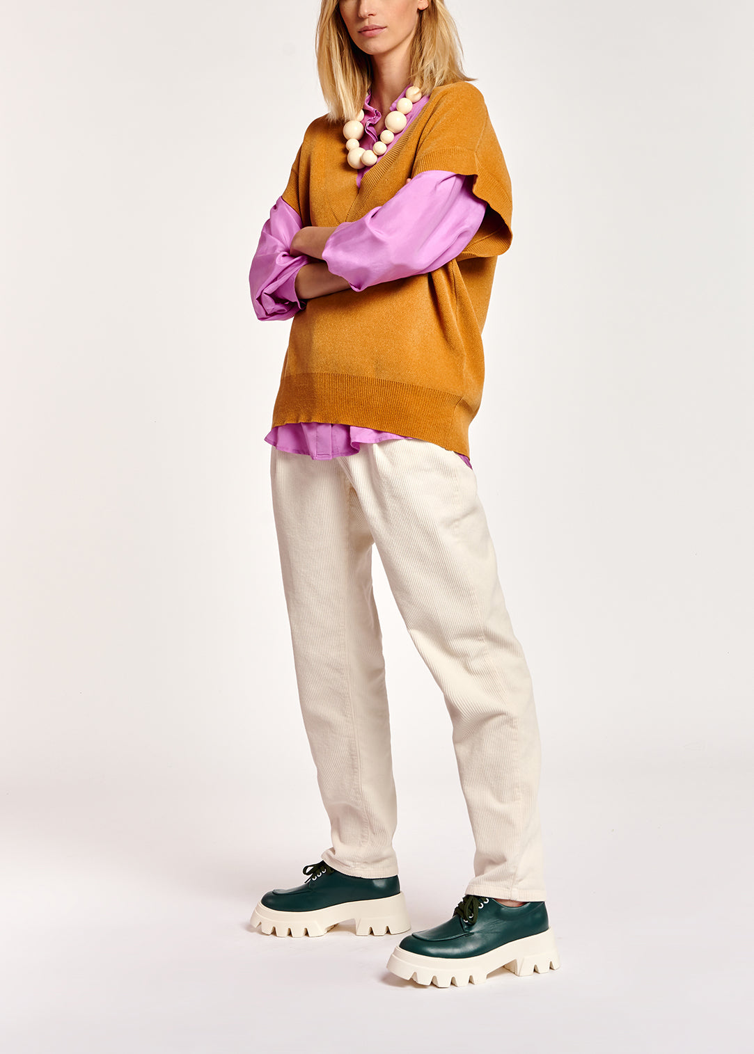 Camel sleeveless knitted vest RE—SSENTIEL | Essentiel second hand