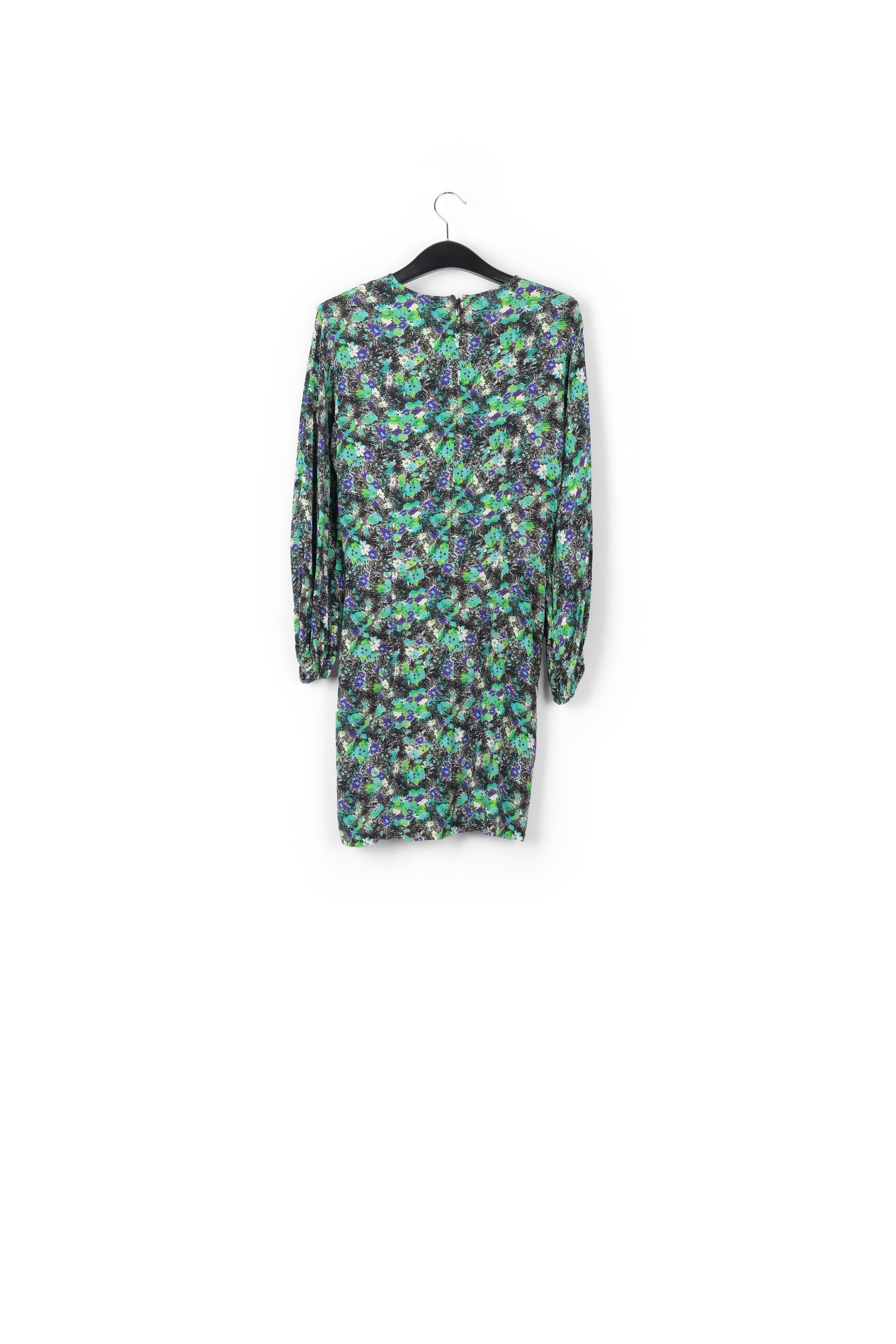 Mini-robe noire et bleue fleurie à taille cintrée RE—SSENTIEL | Essentiel second hand