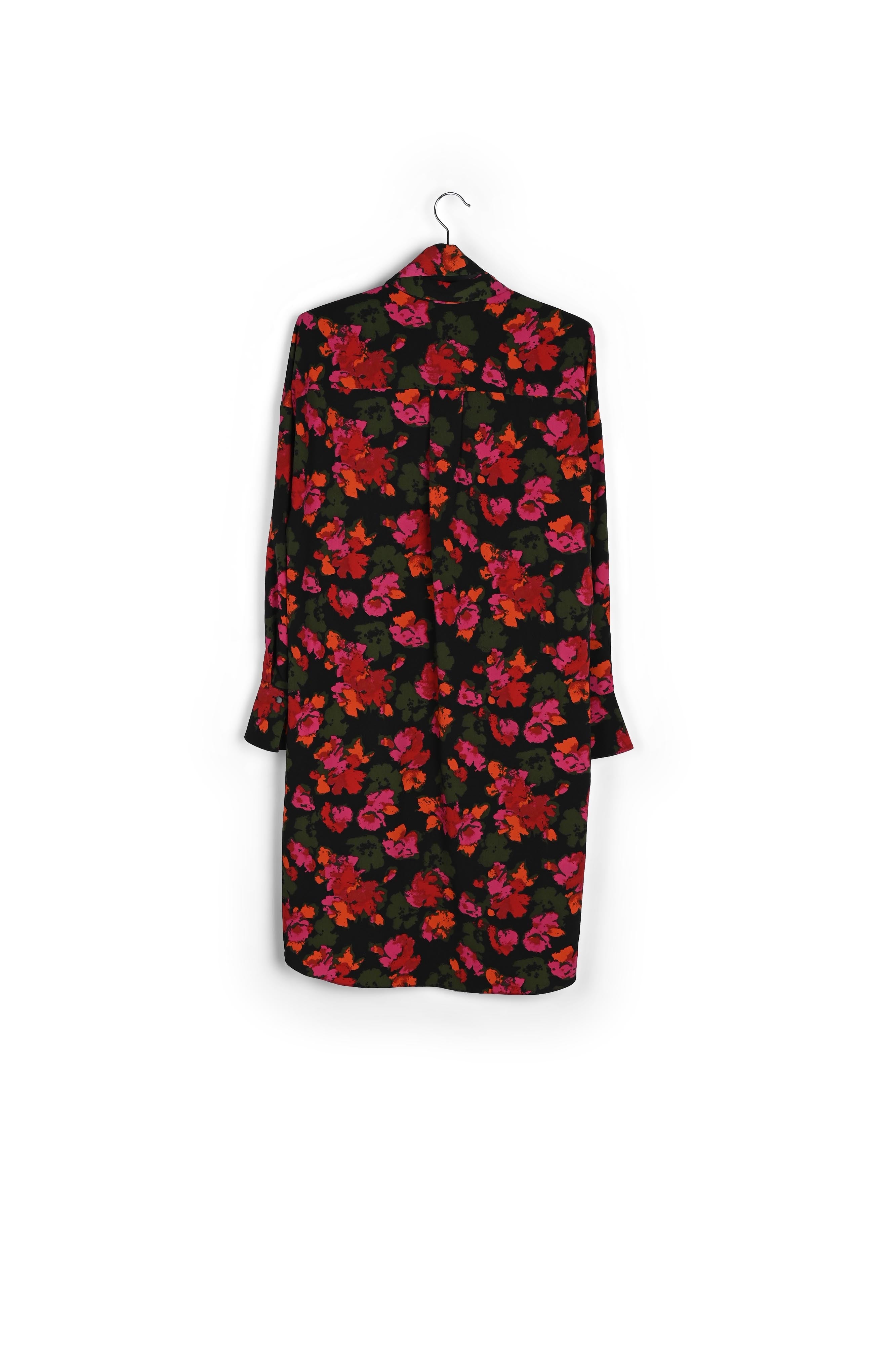 Black and blue floral print midi shirt dress RE—SSENTIEL | Essentiel second hand