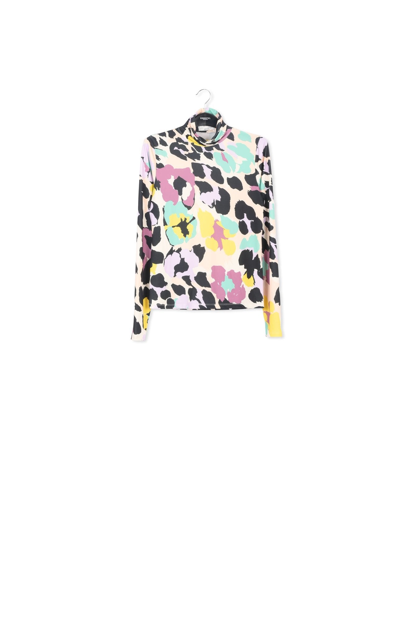 Vintage pink, mauve and black abstract-print turtleneck top RE—SSENTIEL | Essentiel second hand