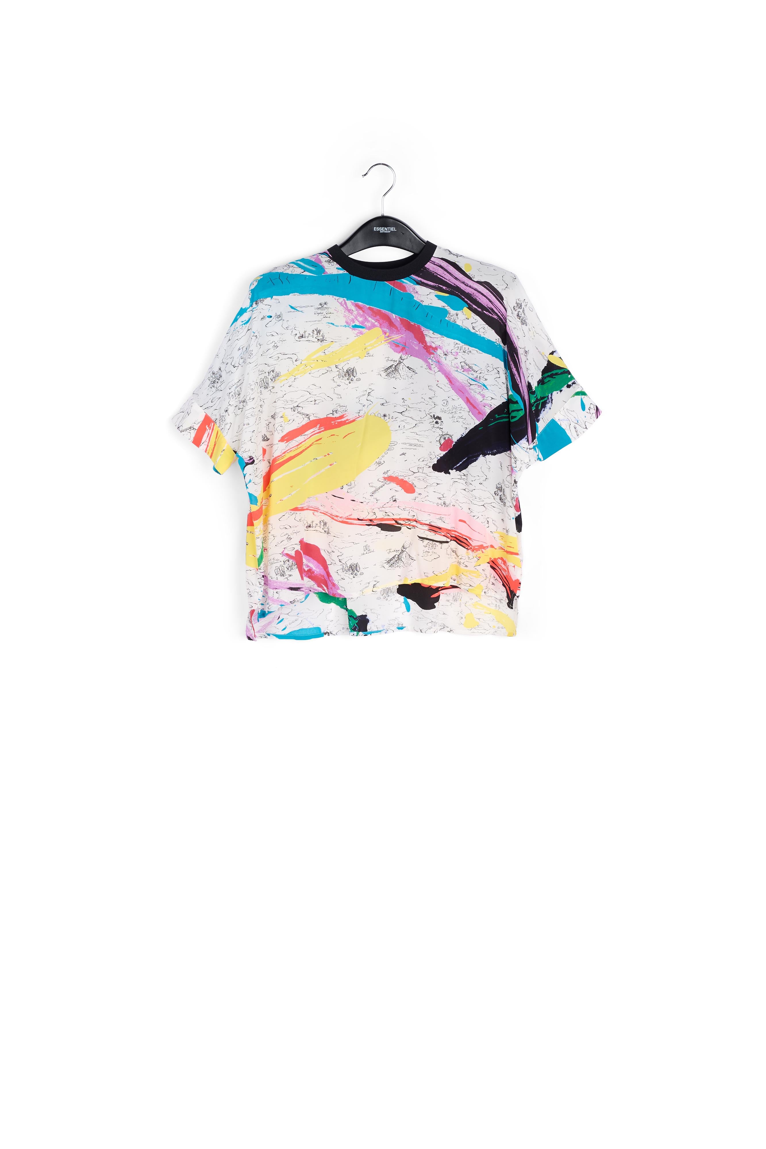 Gebroken witte boxy top met verfstrepen RE—SSENTIEL | Essentiel second hand